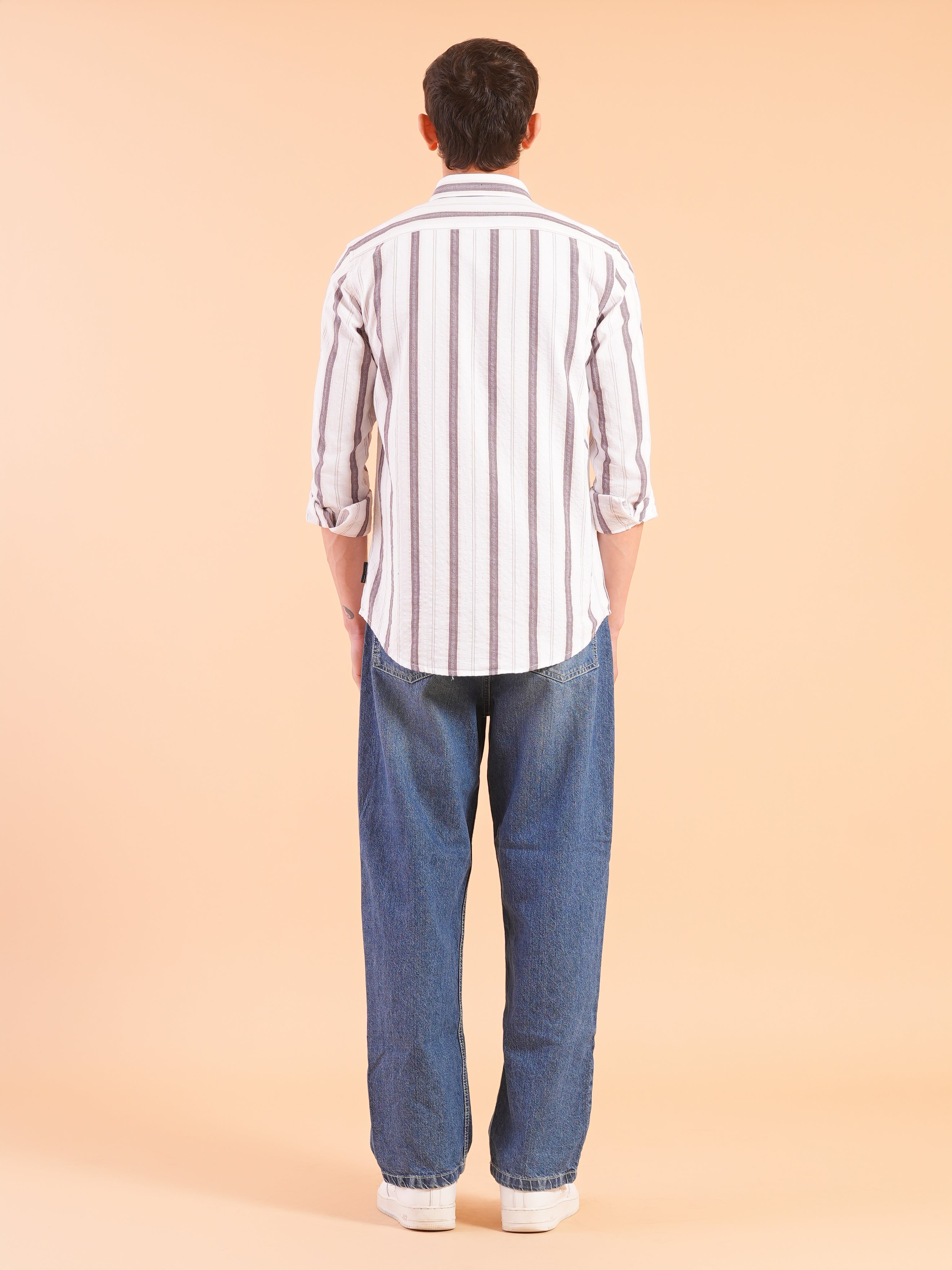 White Burgundy Stripe Slim Fit Shirt
