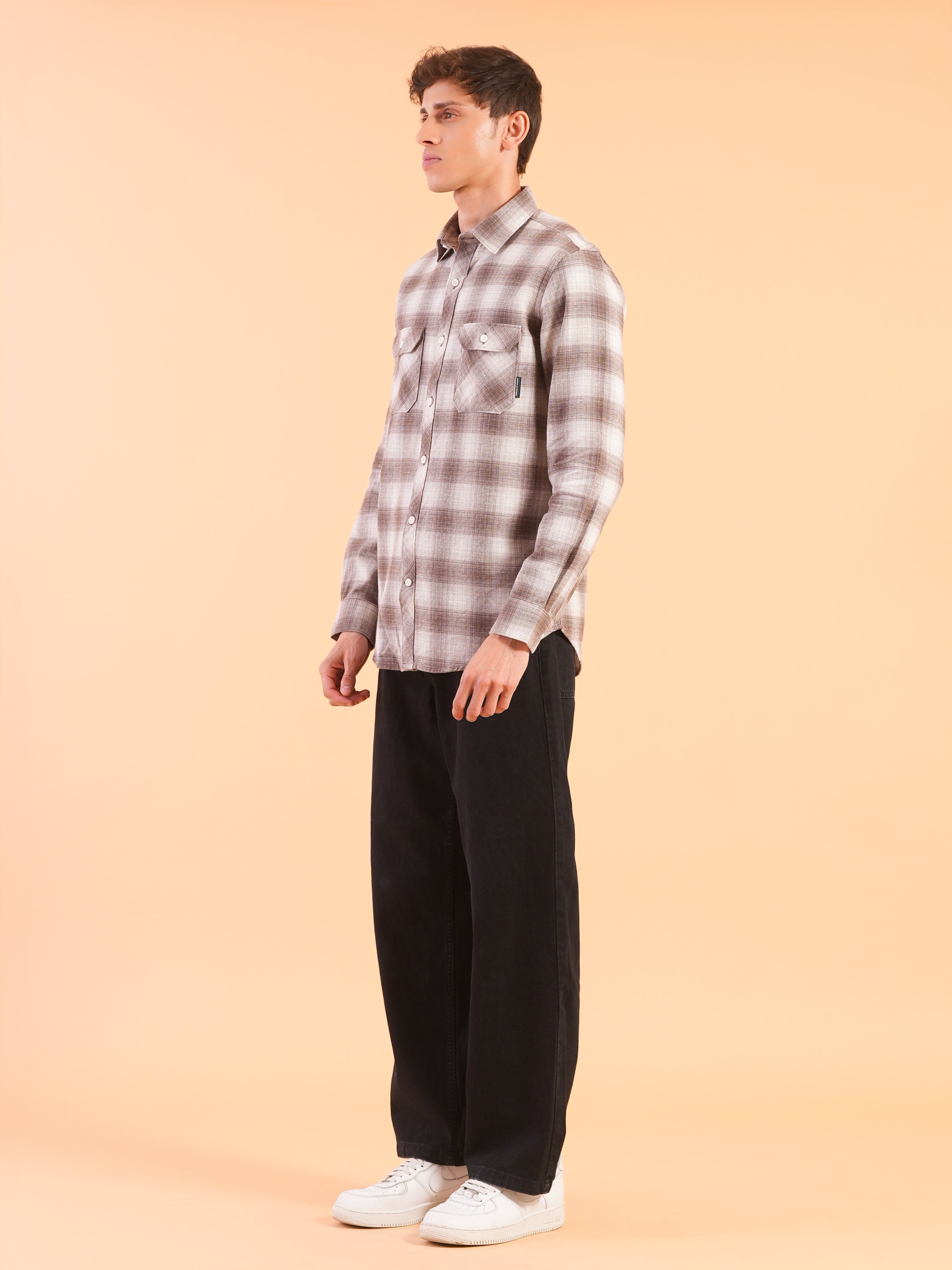 Brown Flannel Check Regular Fit Shirt