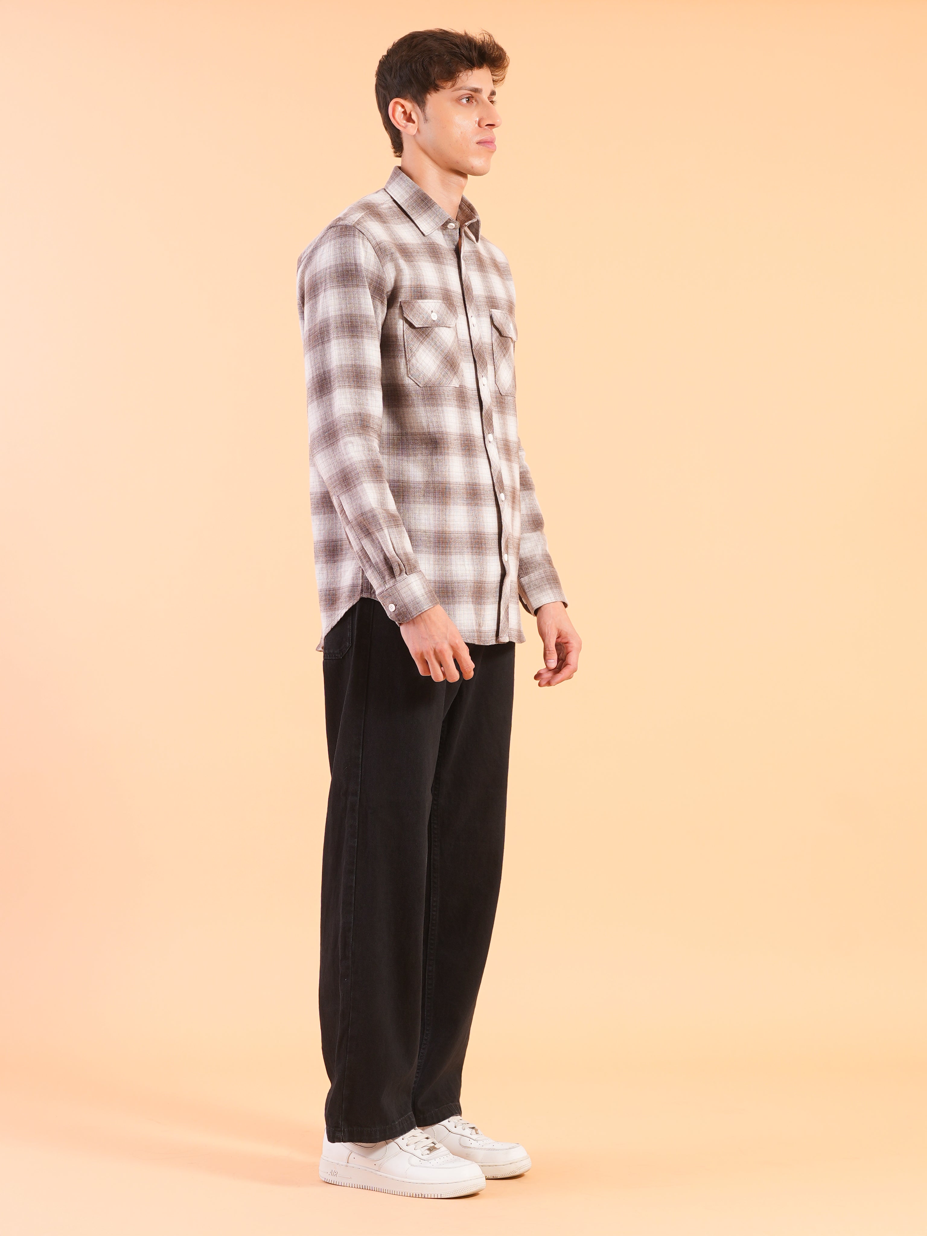 Brown Flannel Check Regular Fit Shirt
