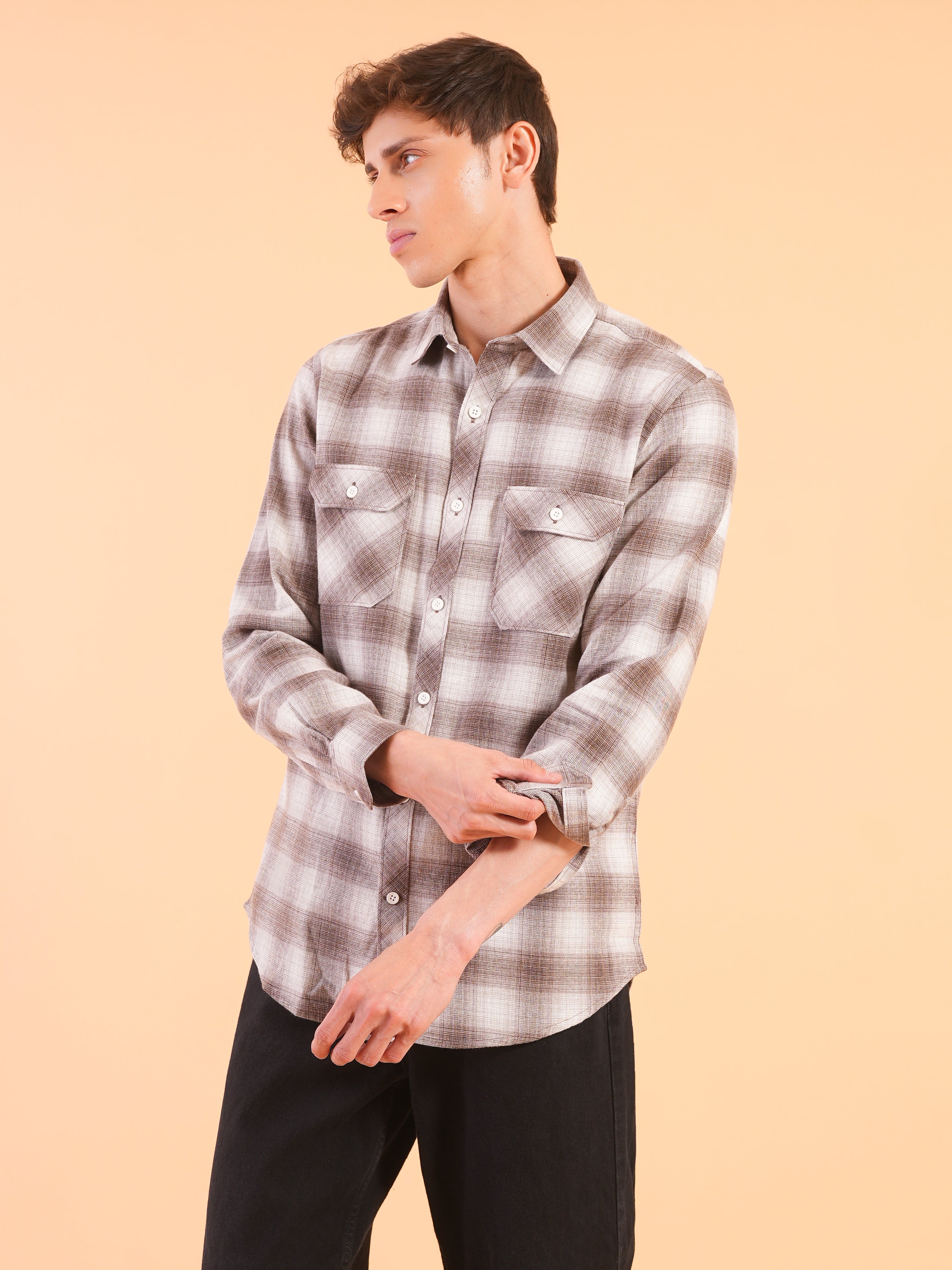 Brown Flannel Check Regular Fit Shirt