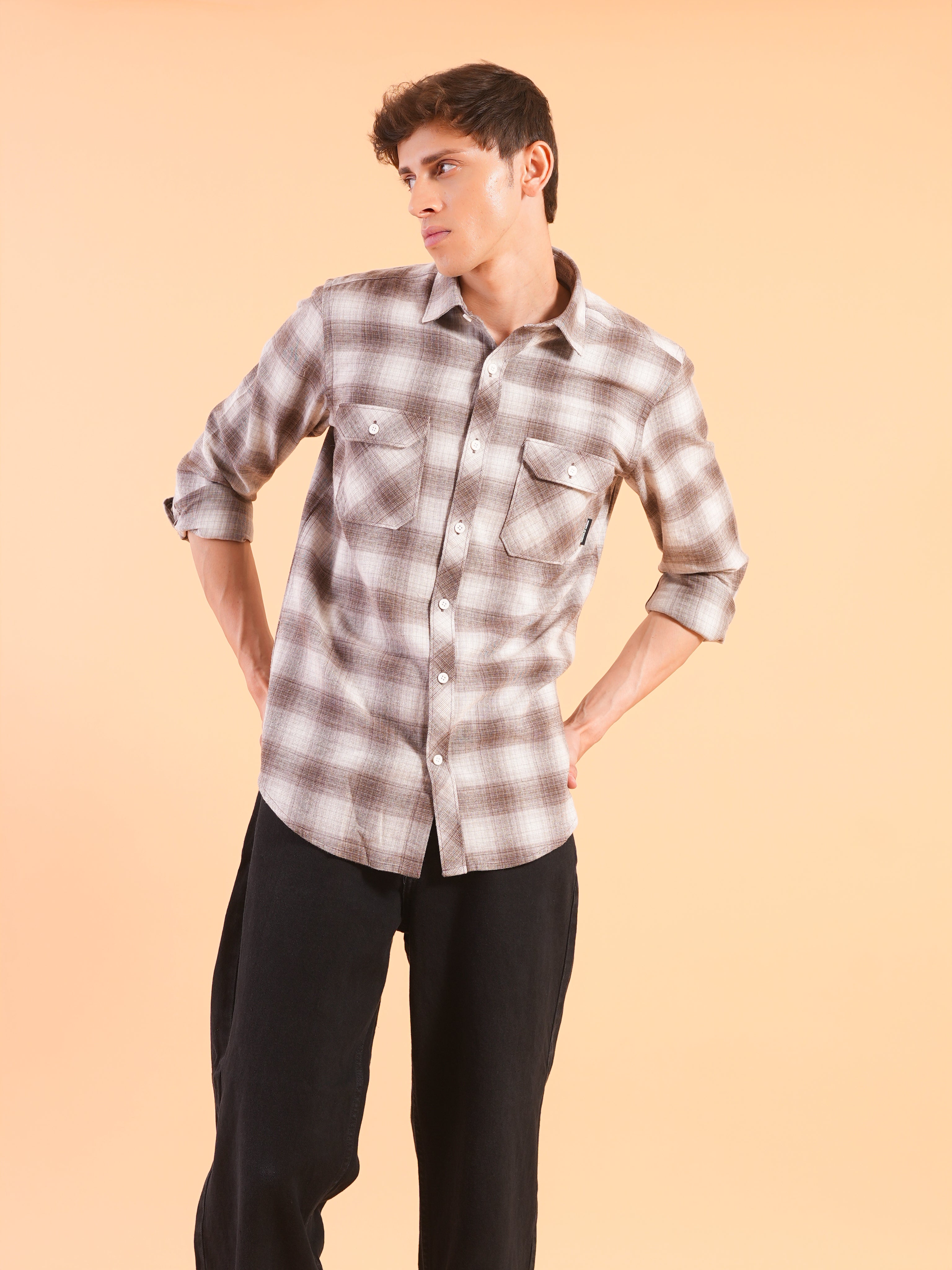 Brown Flannel Check Regular Fit Shirt