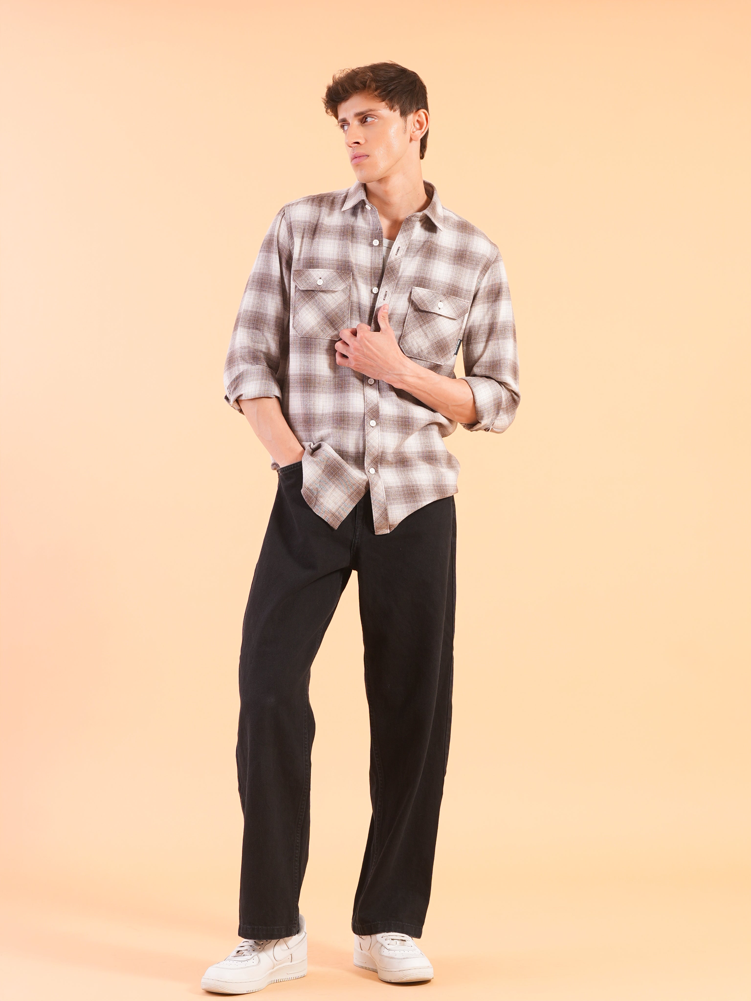 Brown Flannel Check Regular Fit Shirt