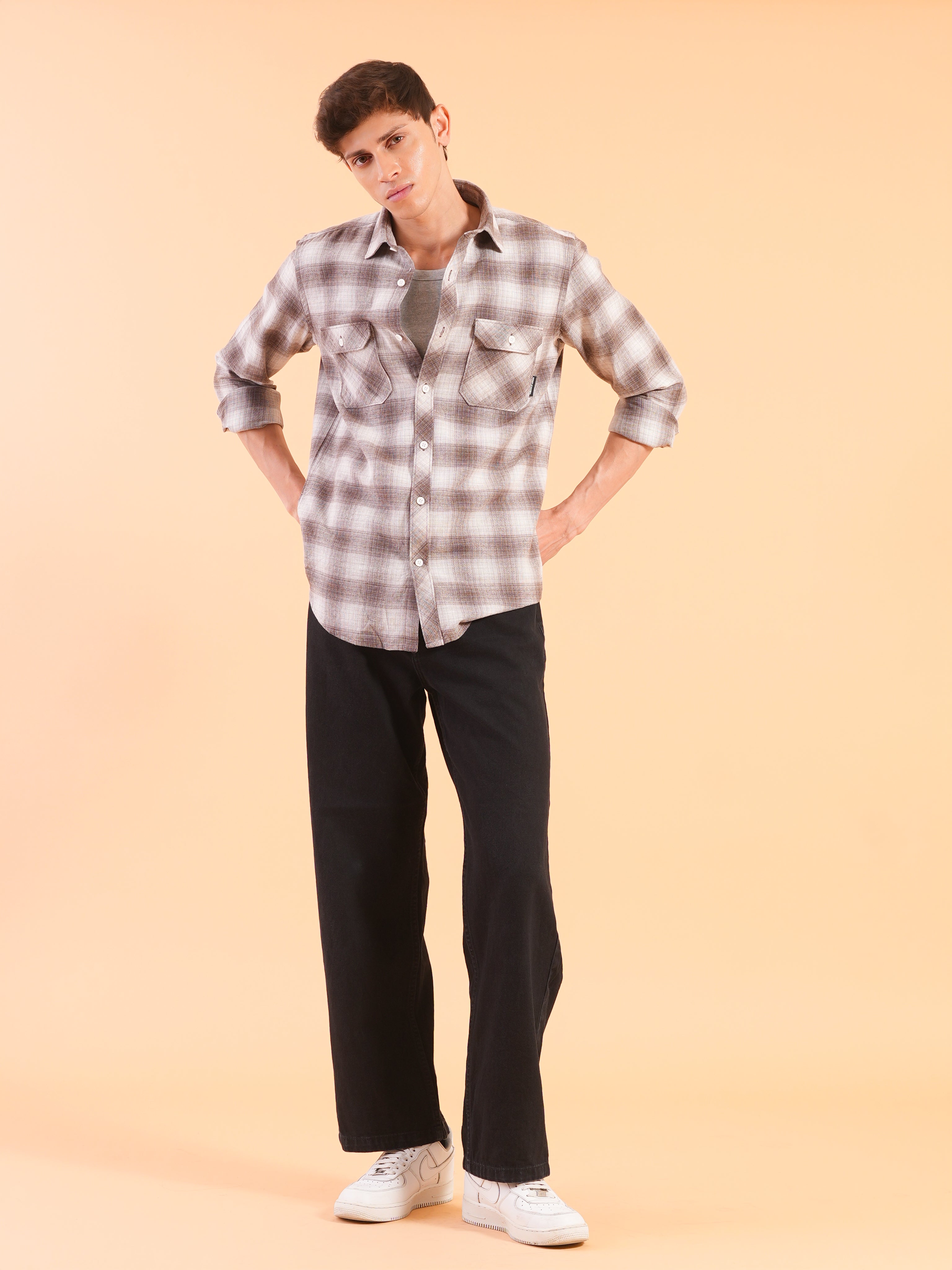 Brown Flannel Check Regular Fit Shirt