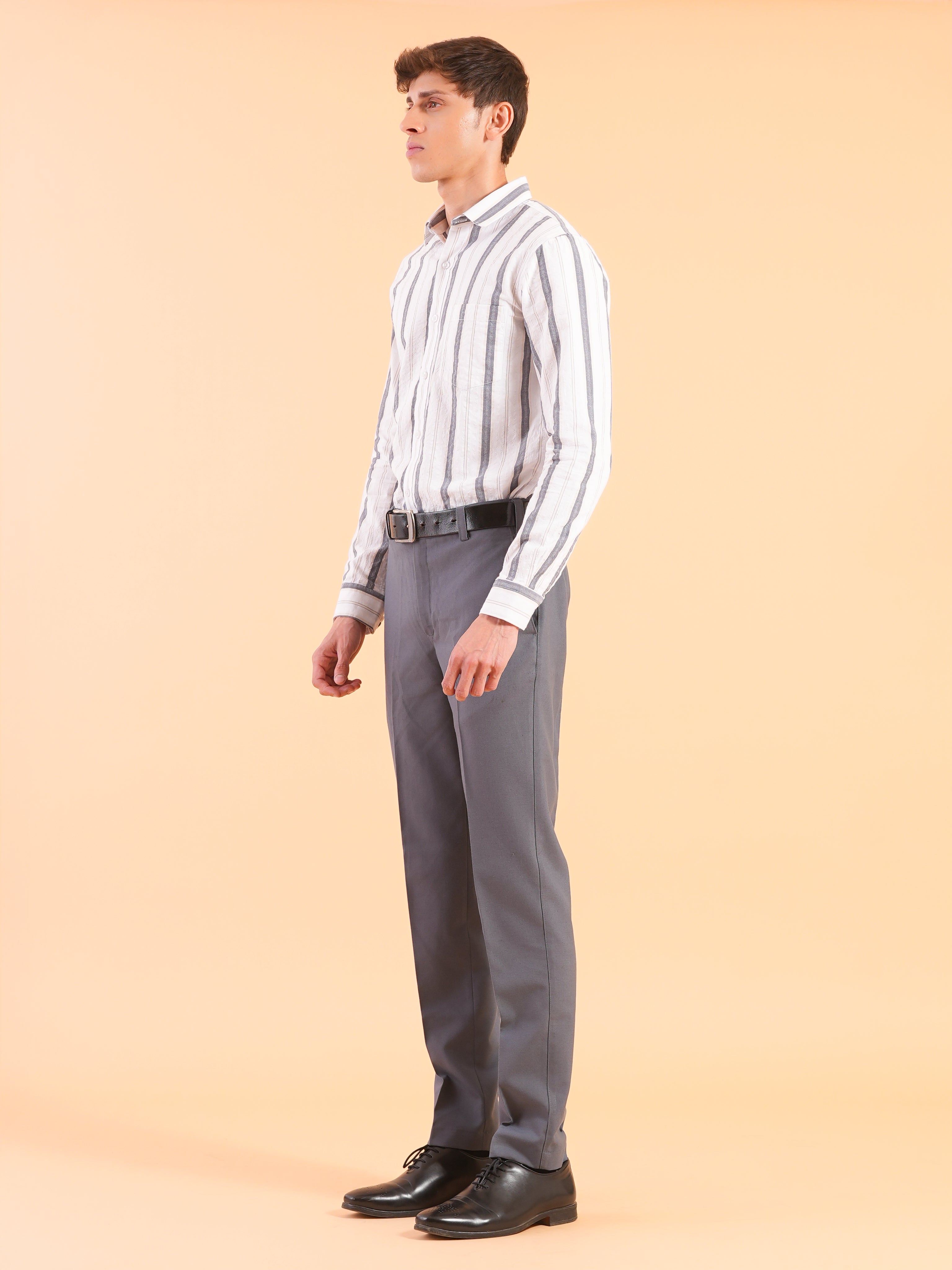 White Navy Stripe Slim Fit Shirt