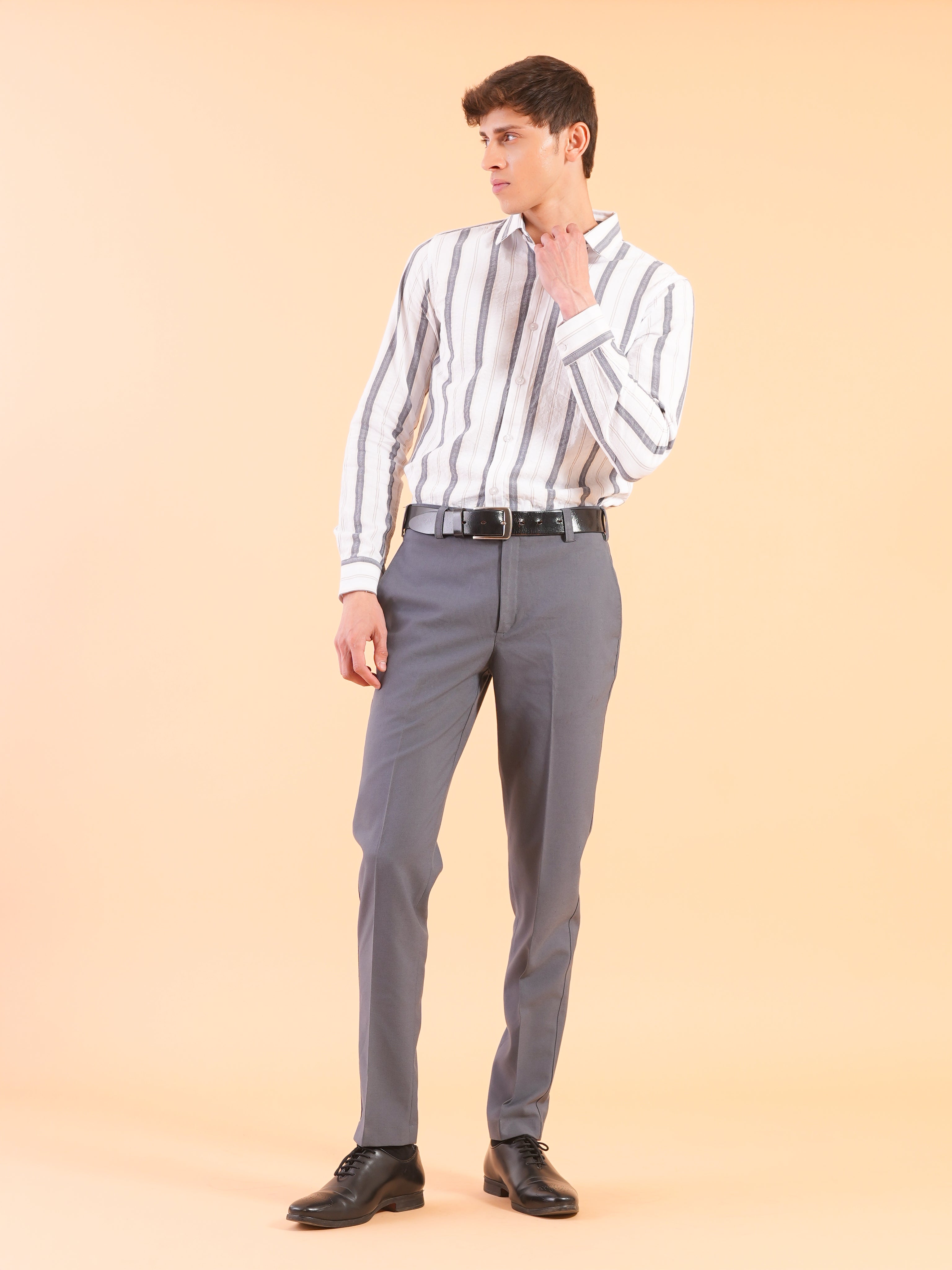 White Navy Stripe Slim Fit Shirt