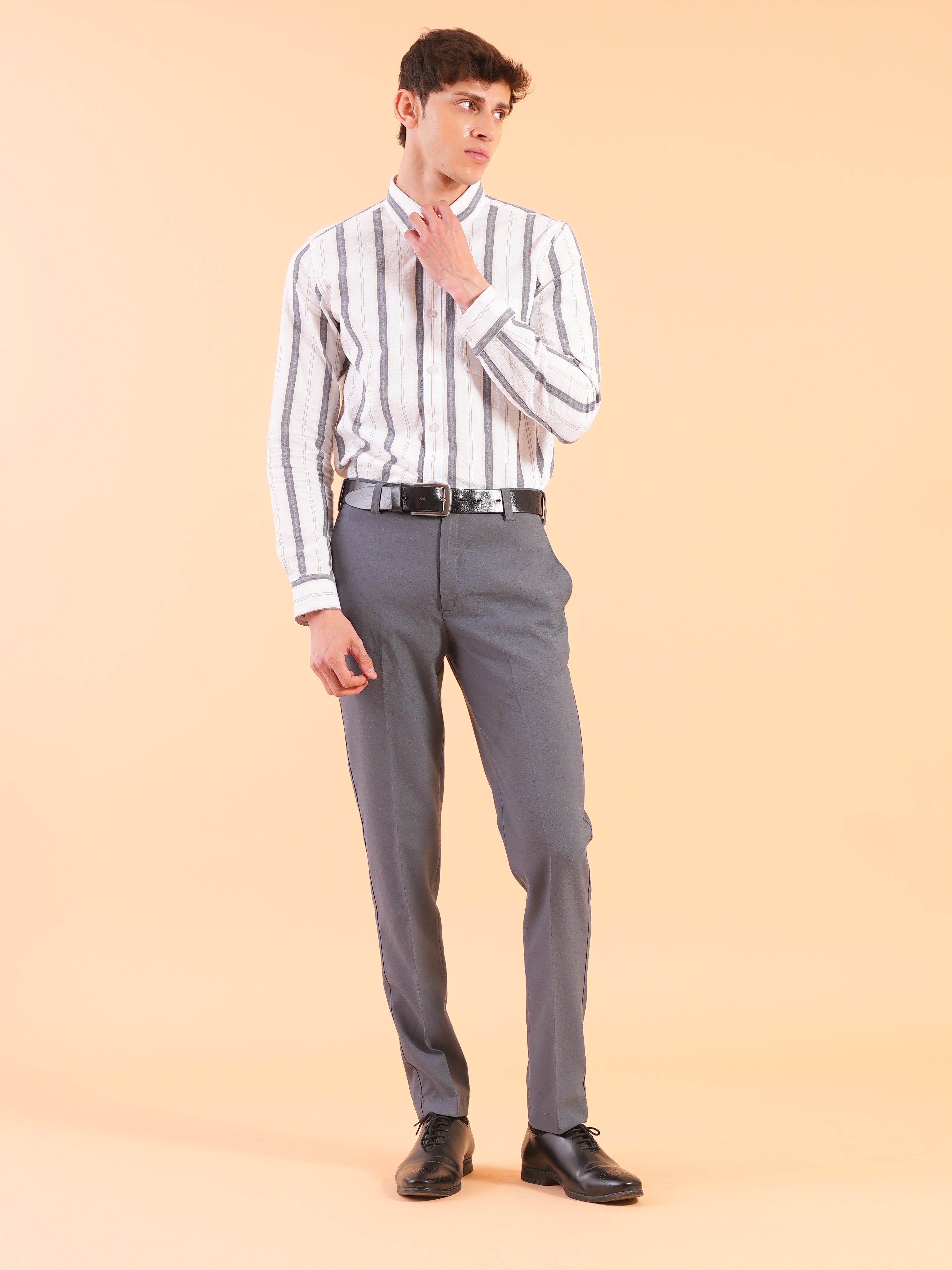 White Navy Stripe Slim Fit Shirt