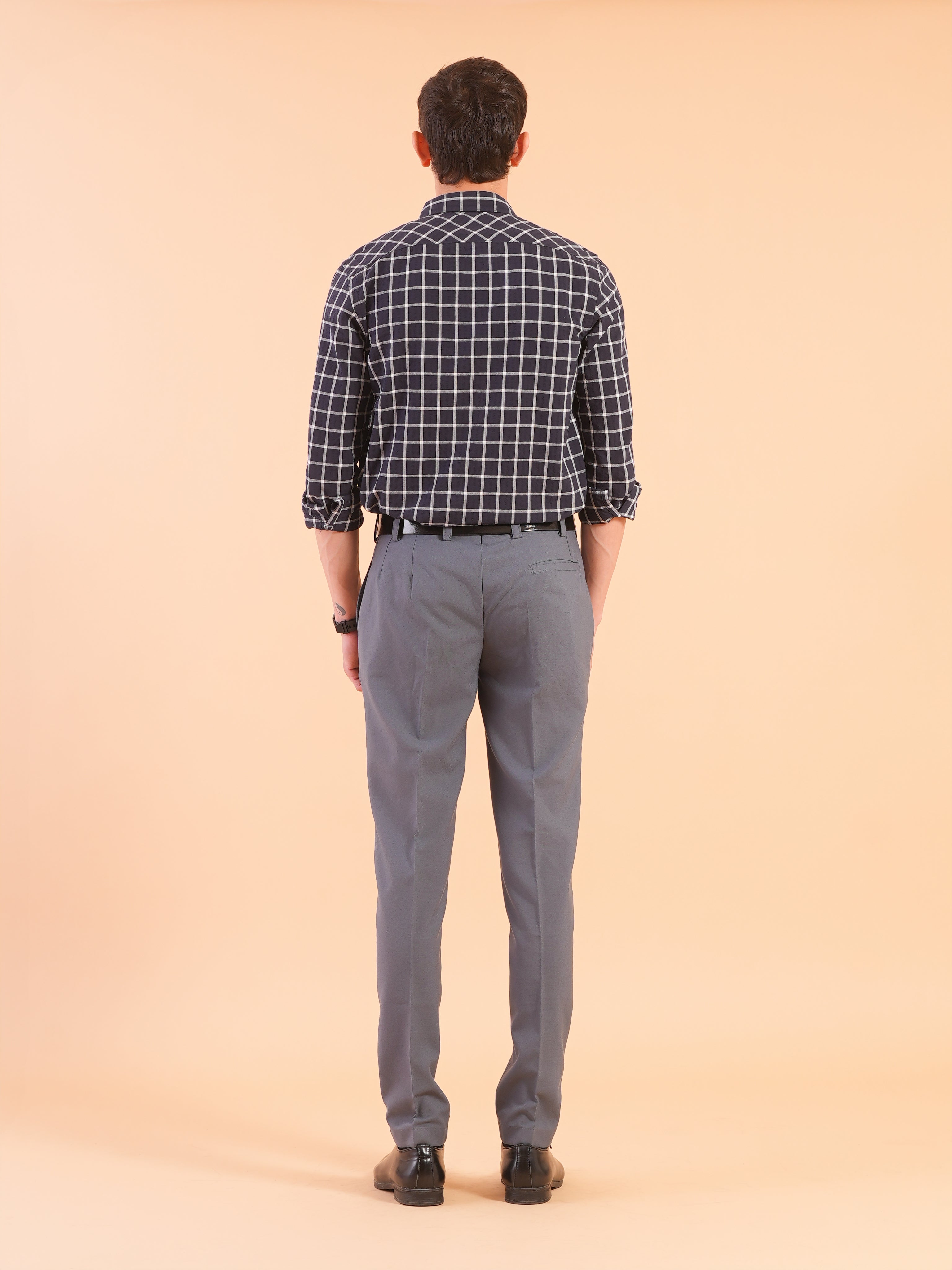 Navy Checks Stripe Slim Fit Shirt