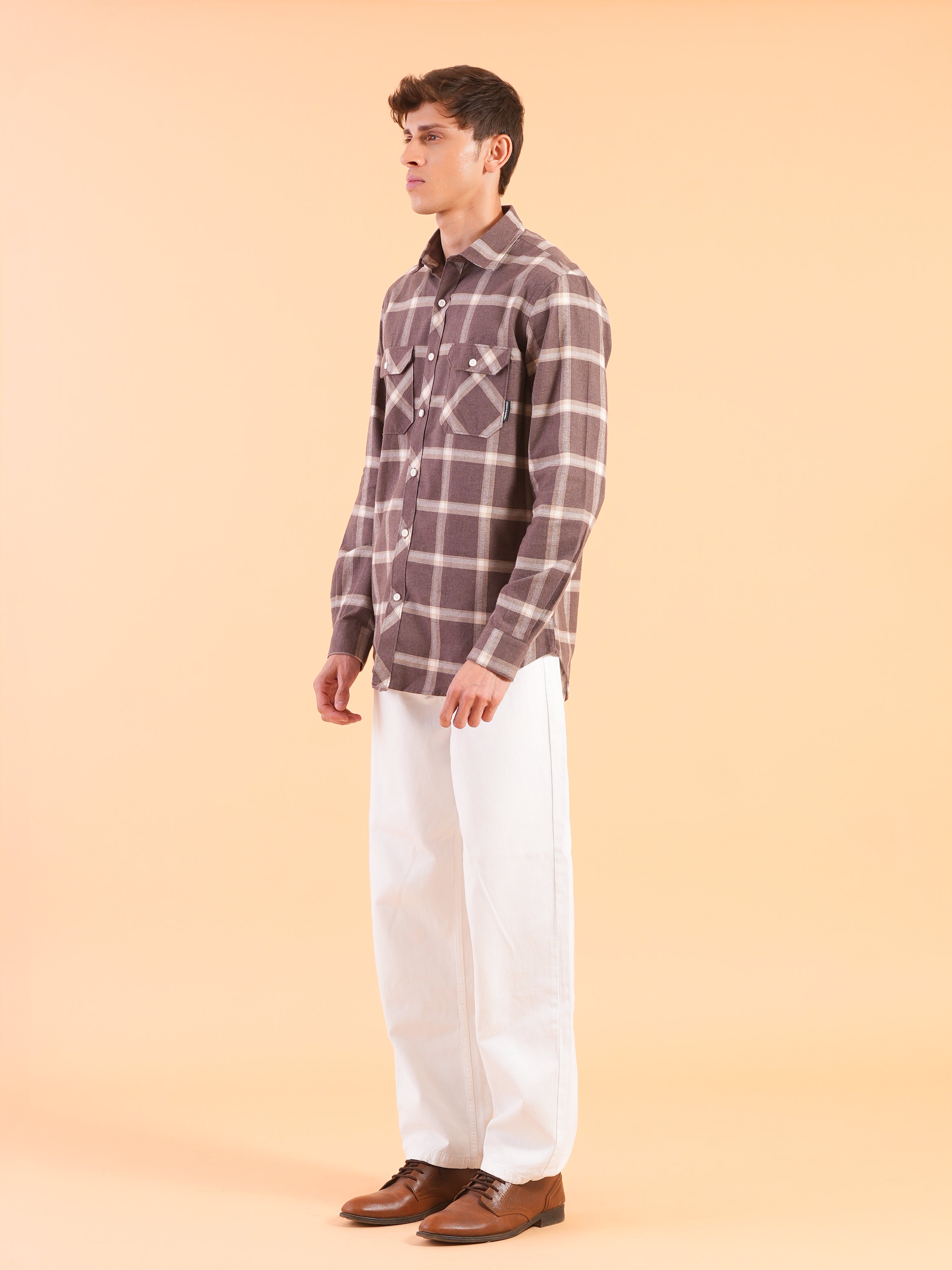 Dark Brown Flannel Check Regular Fit Shirt