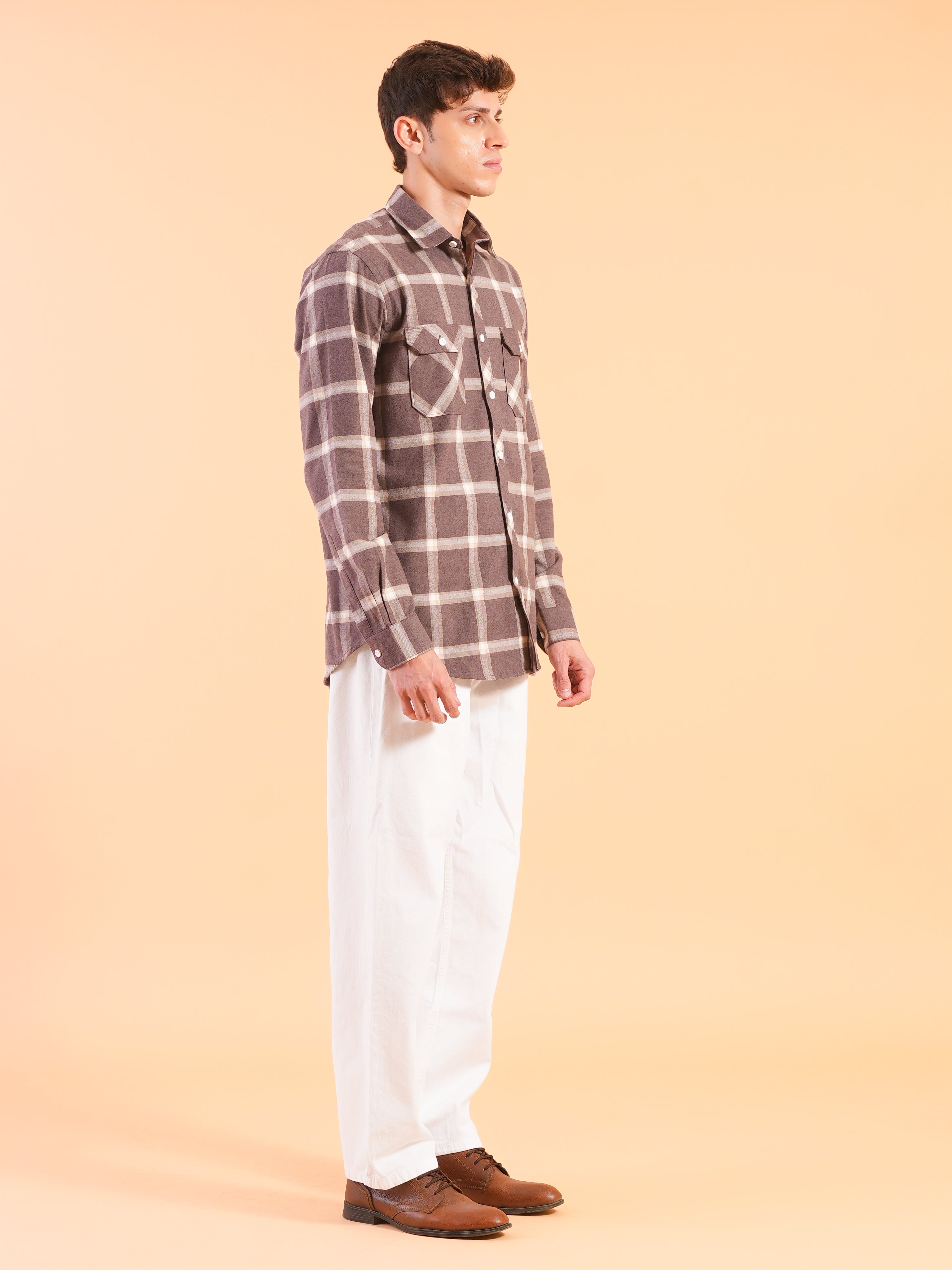 Dark Brown Flannel Check Regular Fit Shirt