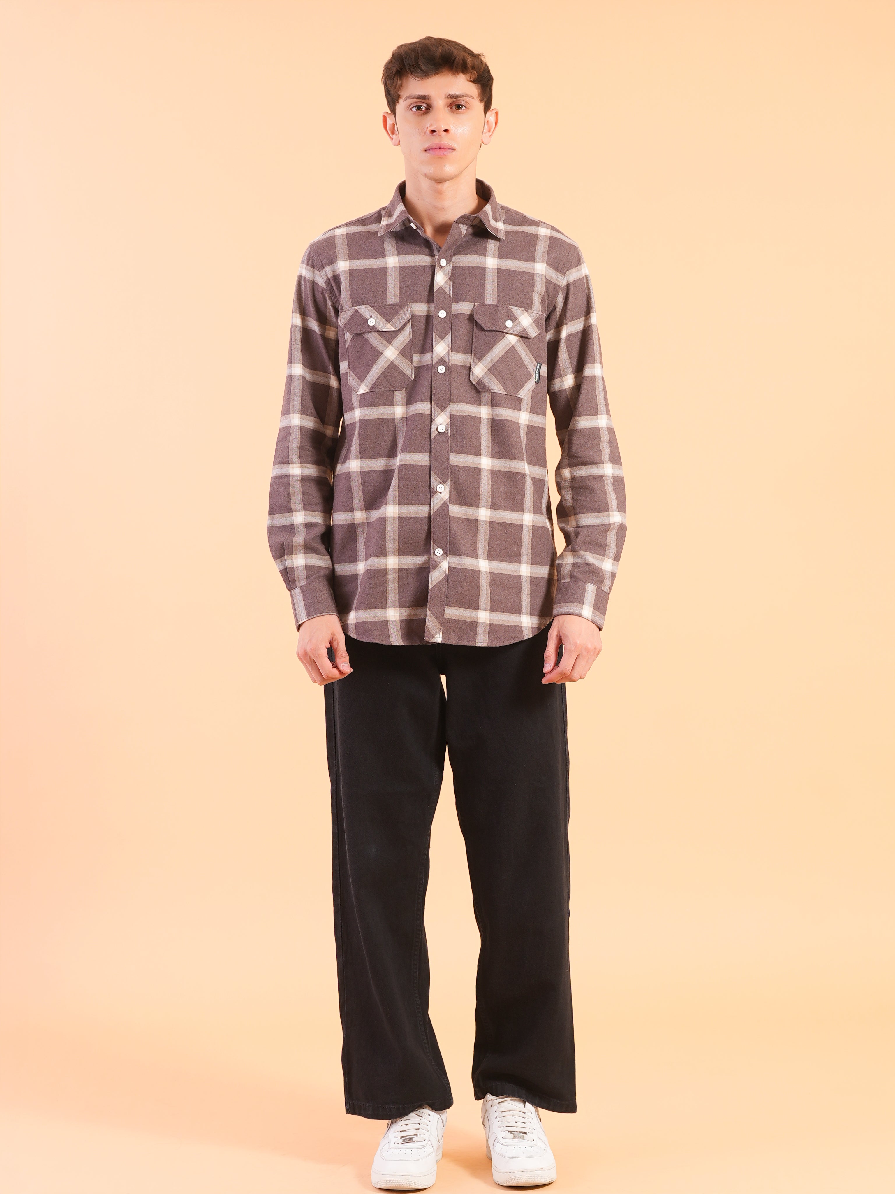 Dark Brown Flannel Check Regular Fit Shirt