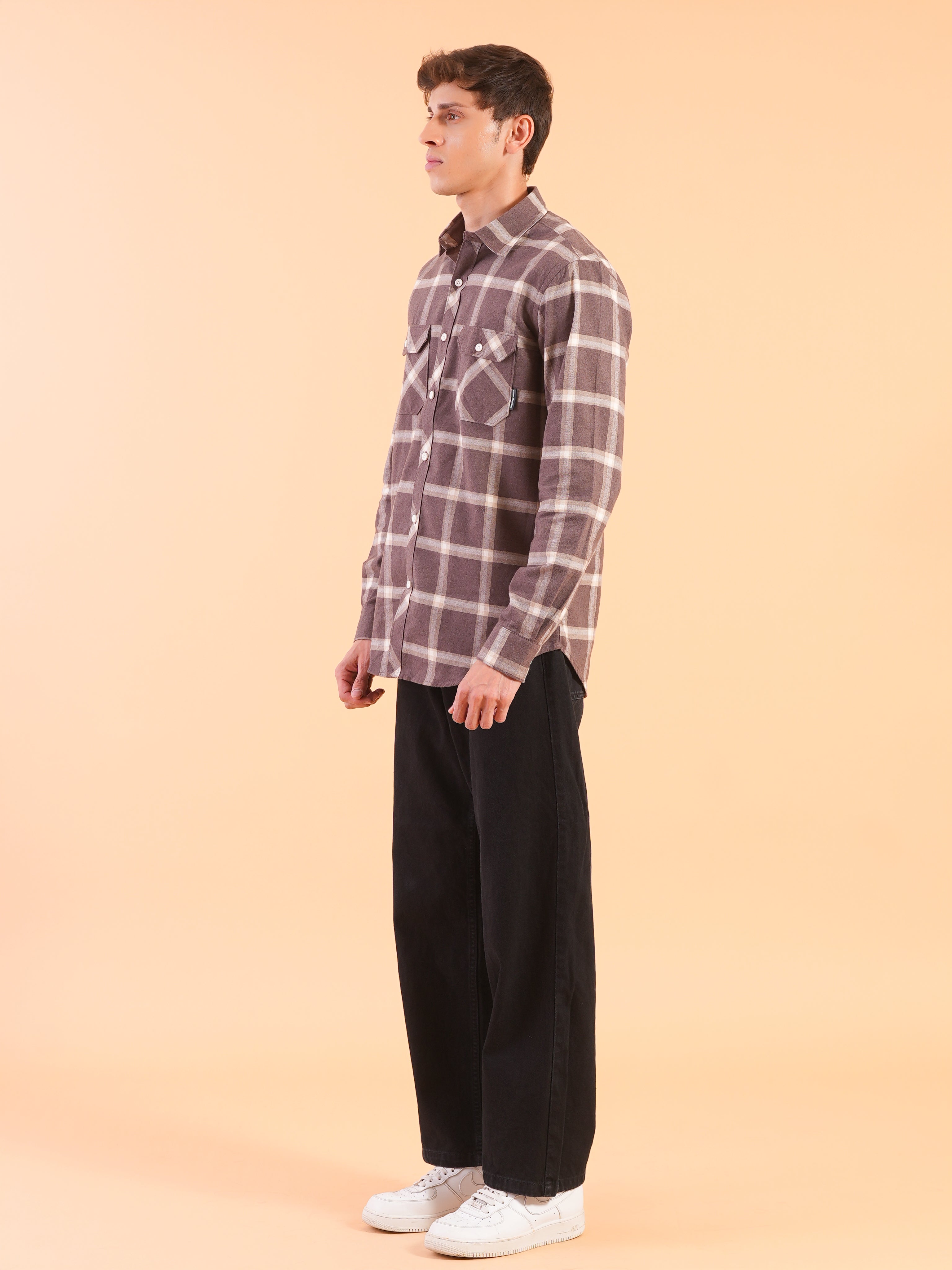Dark Brown Flannel Check Regular Fit Shirt