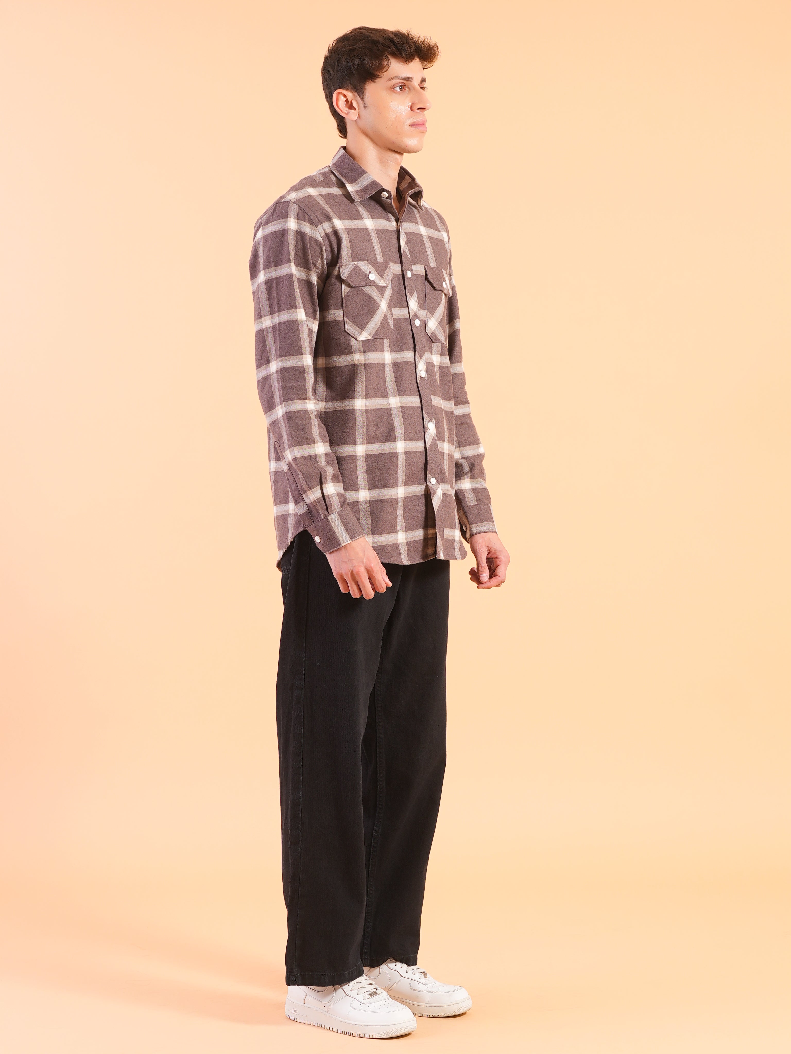 Dark Brown Flannel Check Regular Fit Shirt