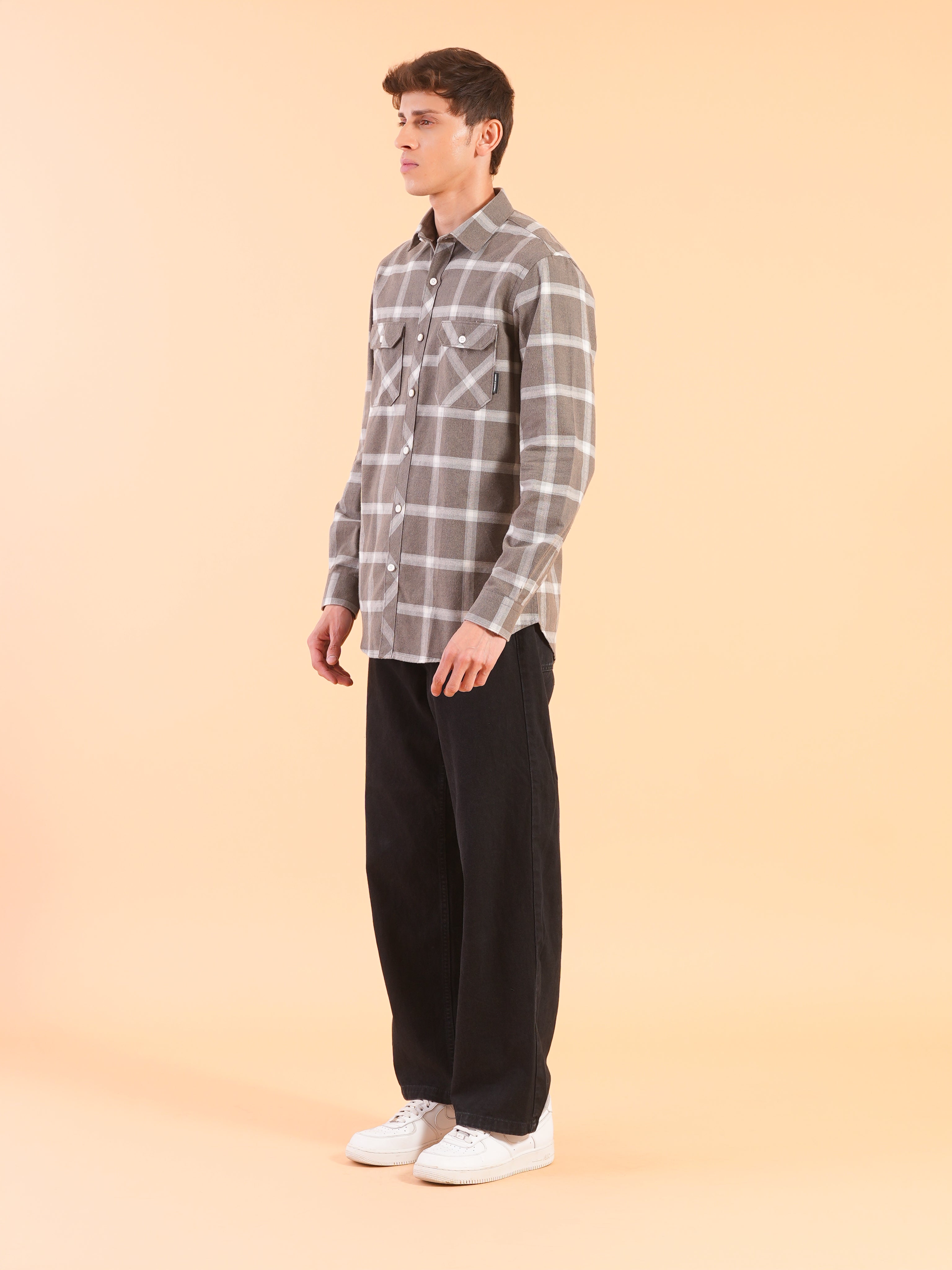 Olive Flannel Check Regular Fit Shirt