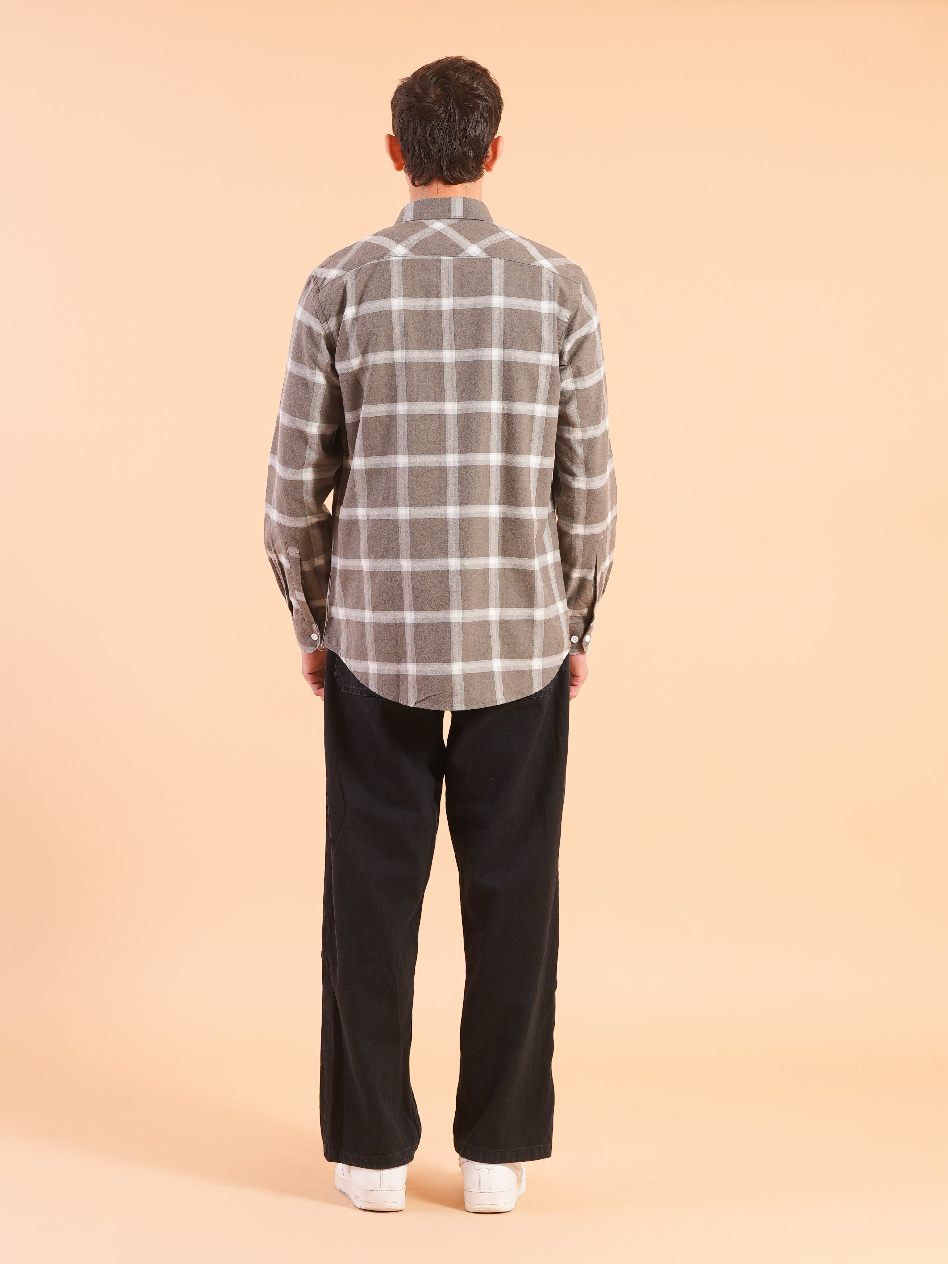 Olive Flannel Check Regular Fit Shirt