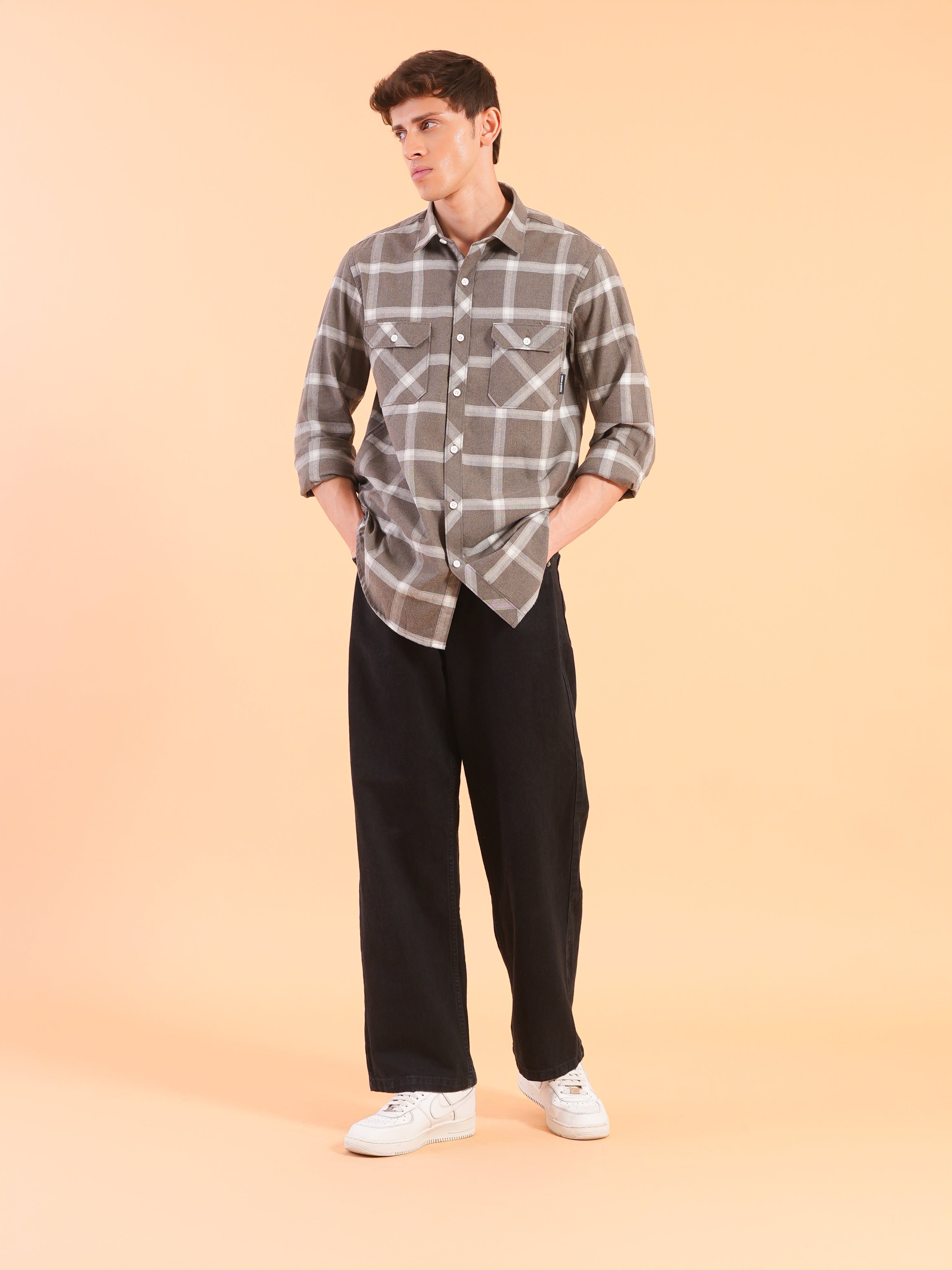 Olive Flannel Check Regular Fit Shirt