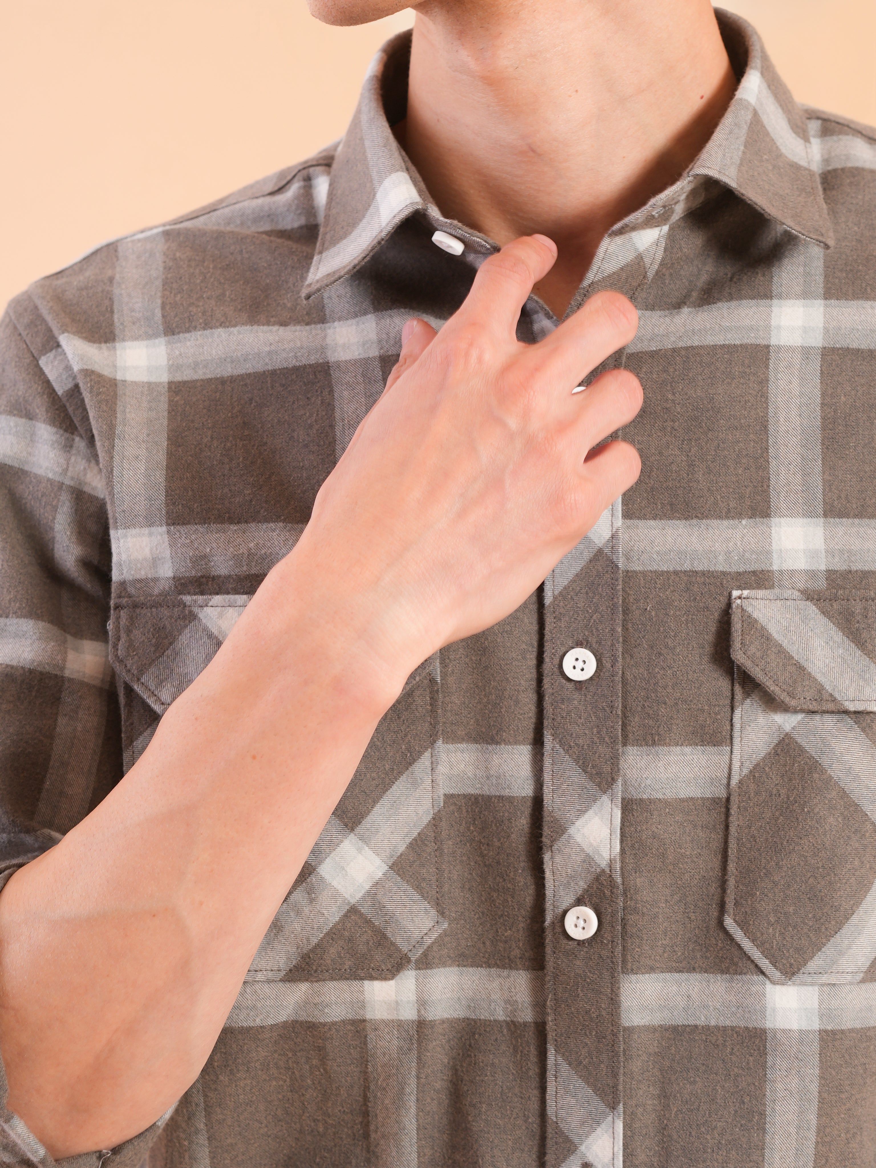 Olive Flannel Check Regular Fit Shirt