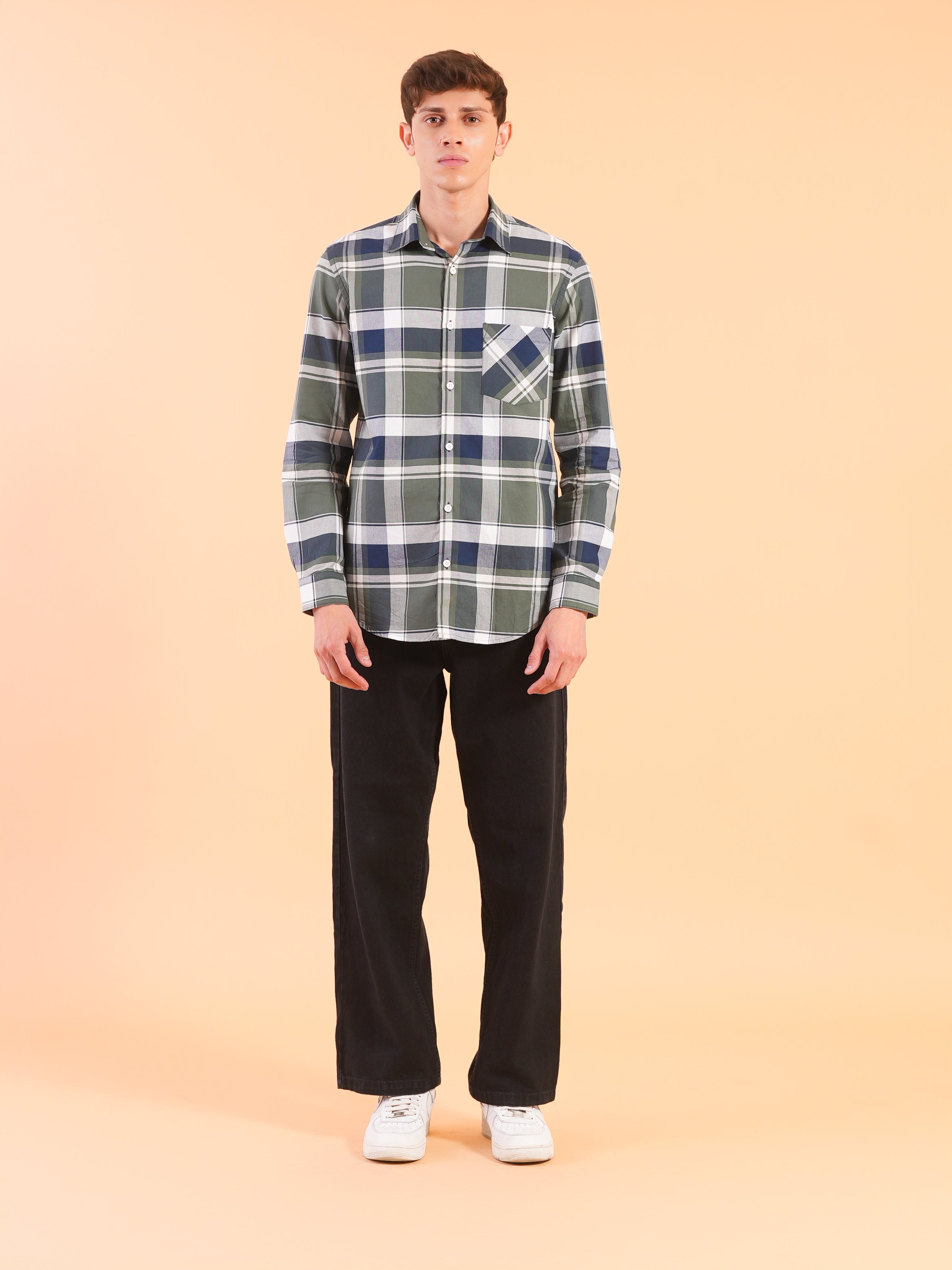 Olive Check Regular Fit Shirt