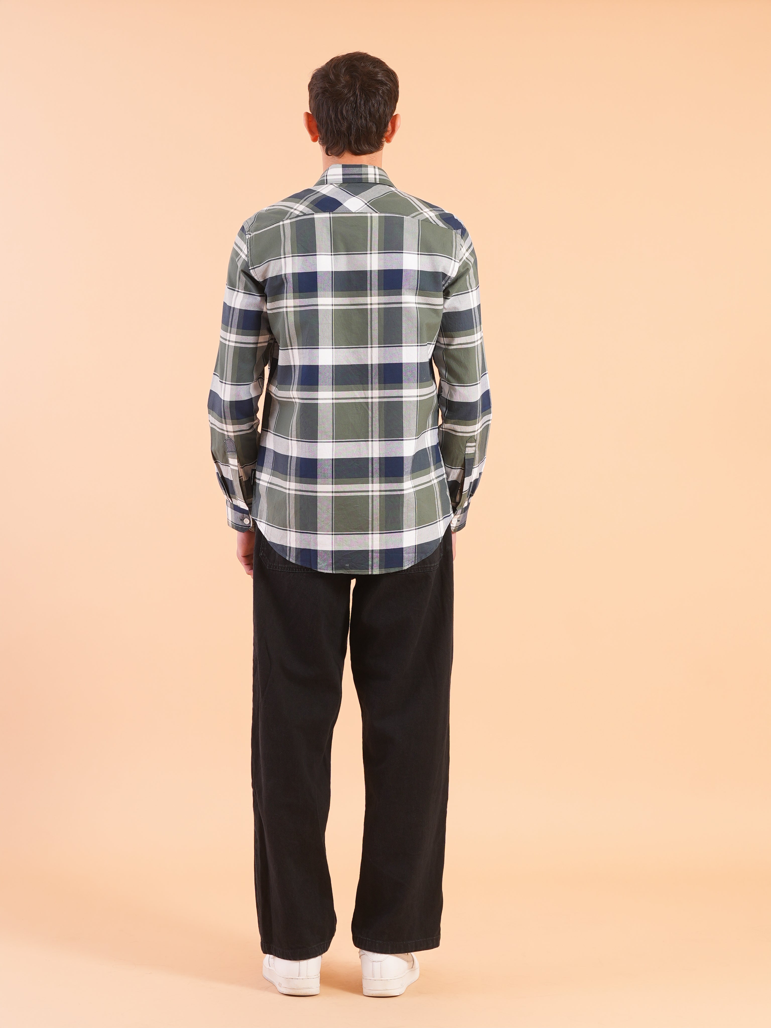 Olive Check Regular Fit Shirt