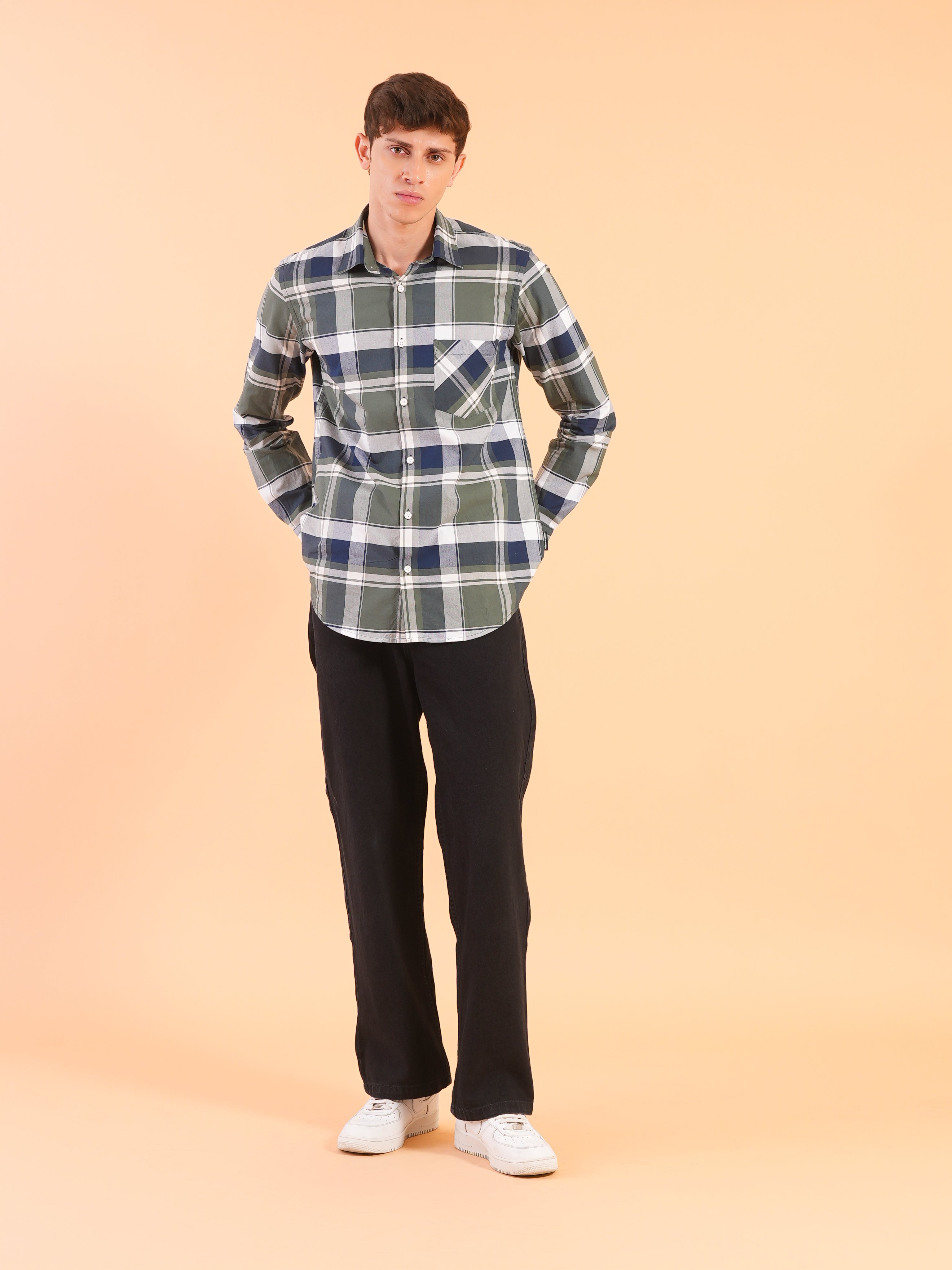Olive Check Regular Fit Shirt