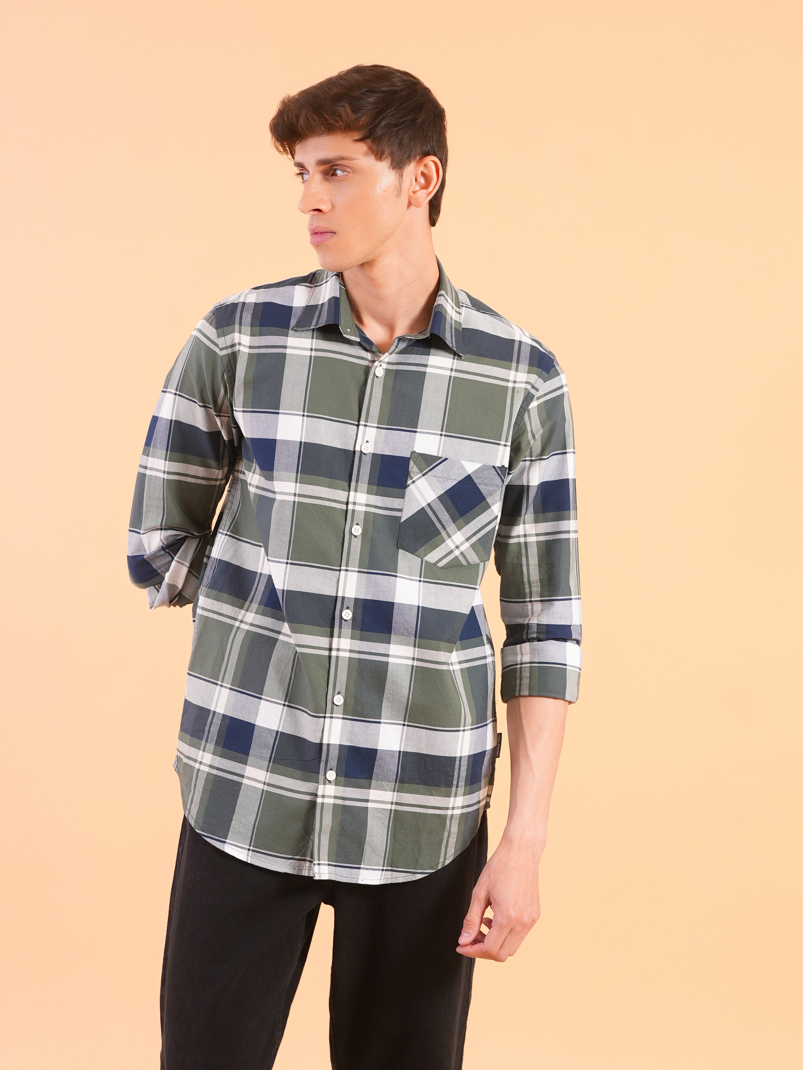 Olive Check Regular Fit Shirt