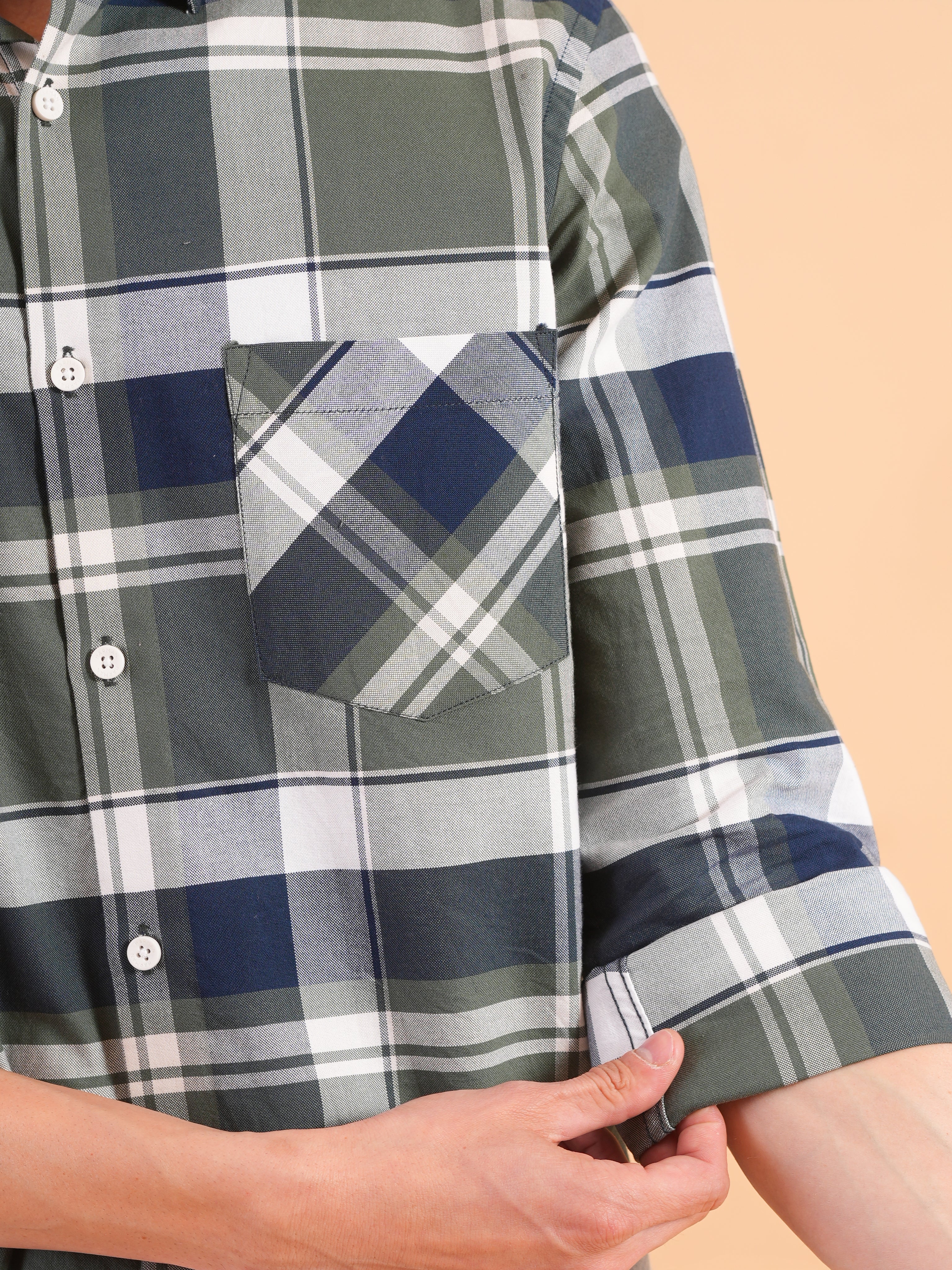 Olive Check Regular Fit Shirt