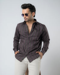 Wine Charm Stripes Slim Fit Shirt