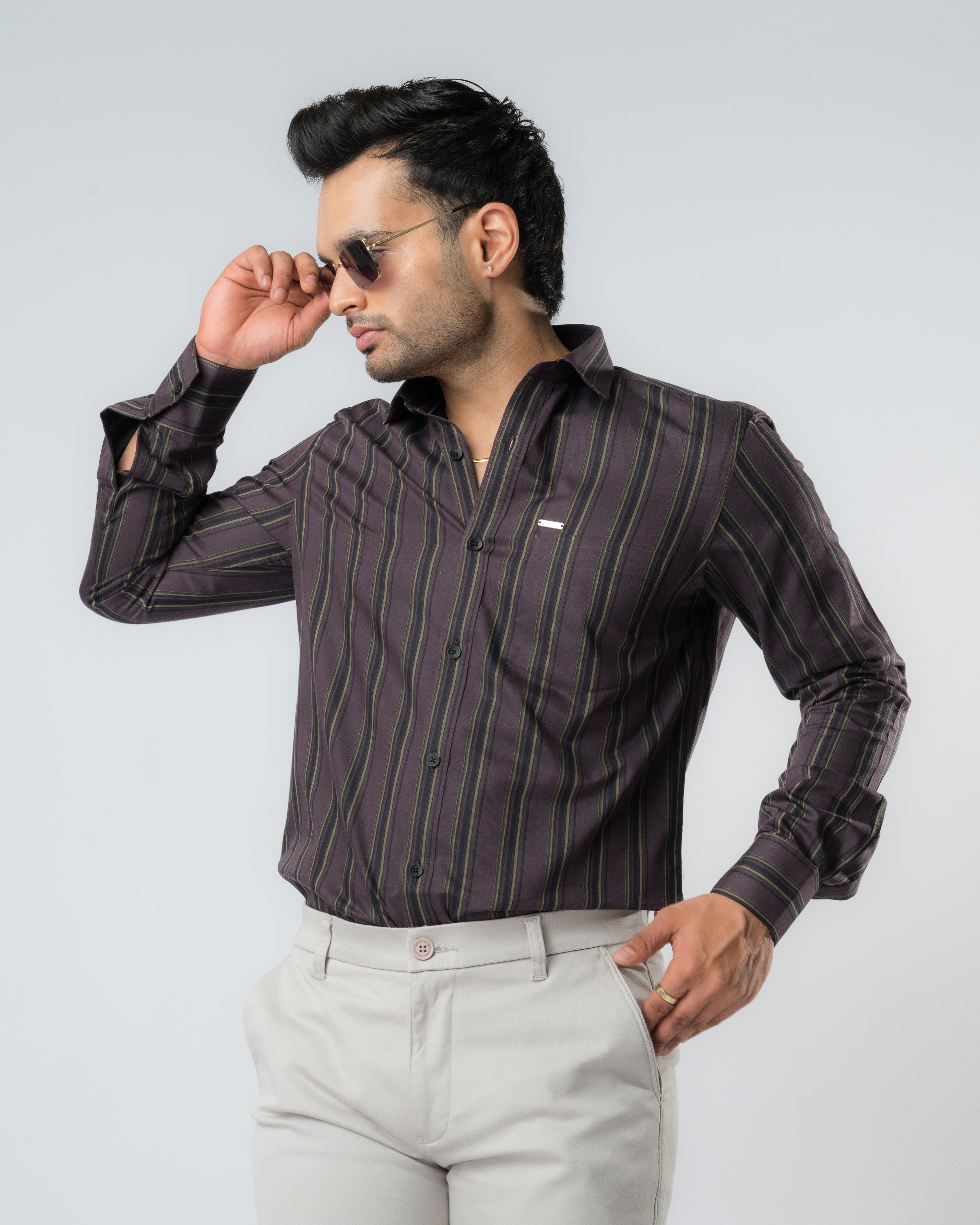 Wine Charm Stripes Slim Fit Shirt