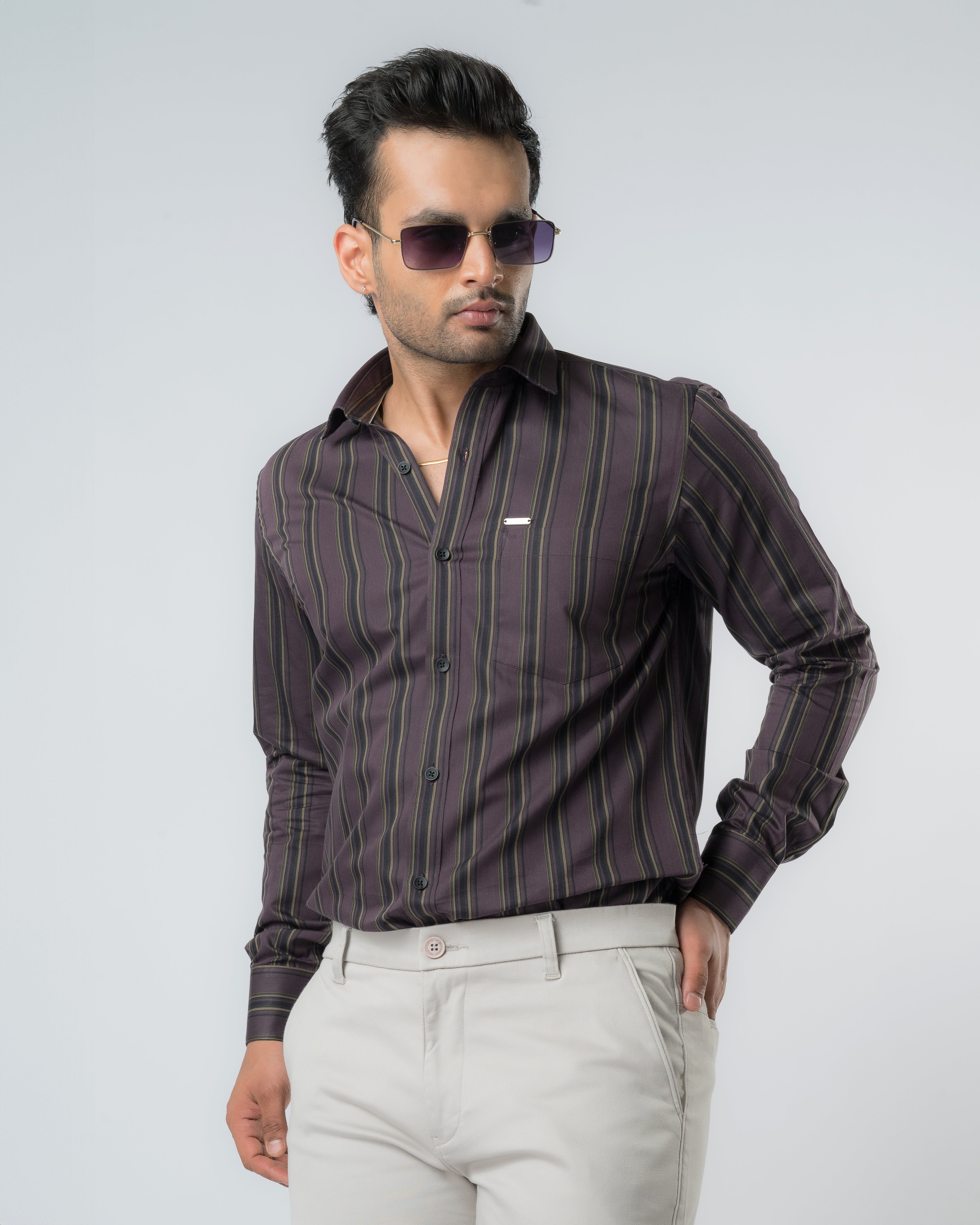 Wine Charm Stripes Slim Fit Shirt