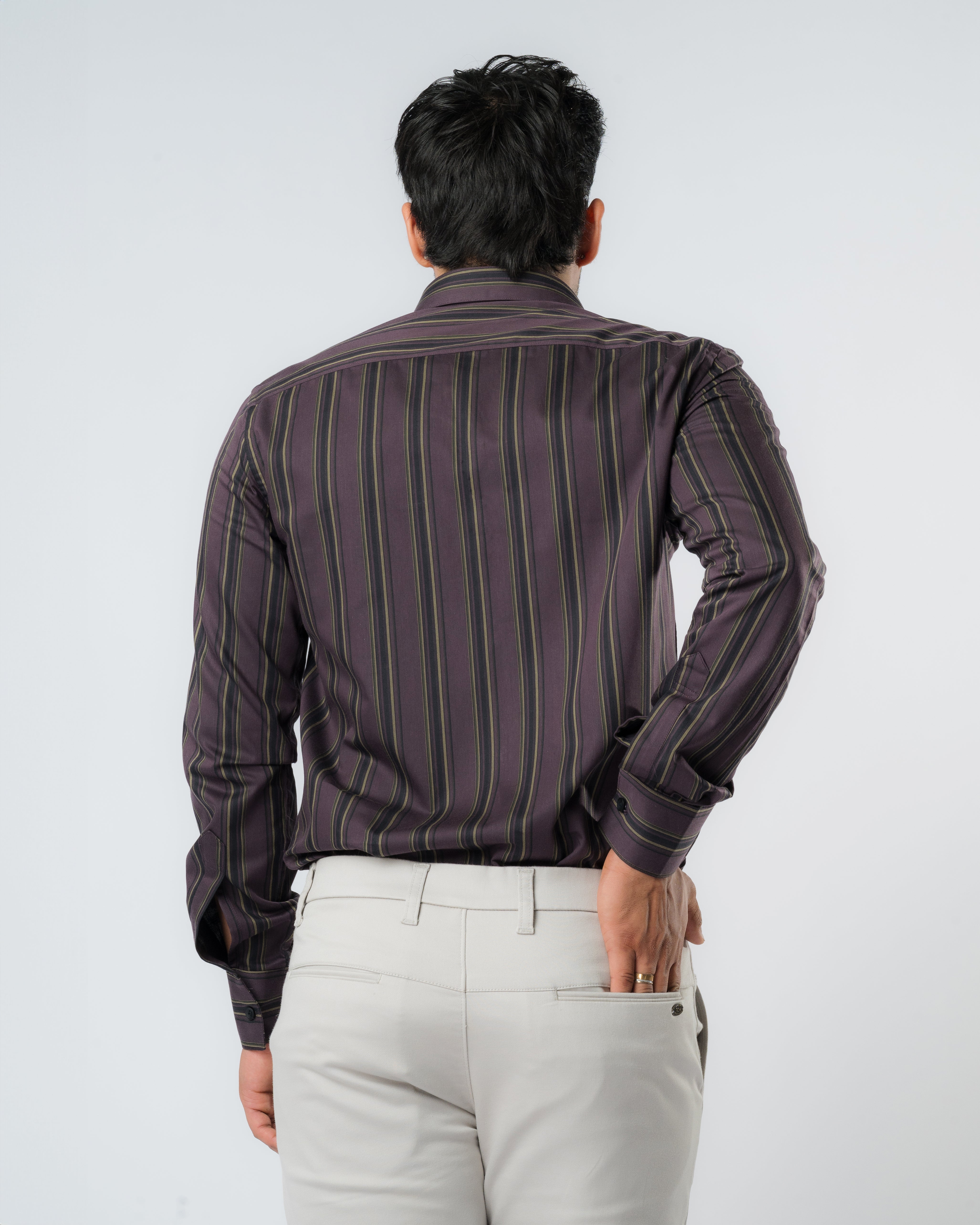 Wine Charm Stripes Slim Fit Shirt