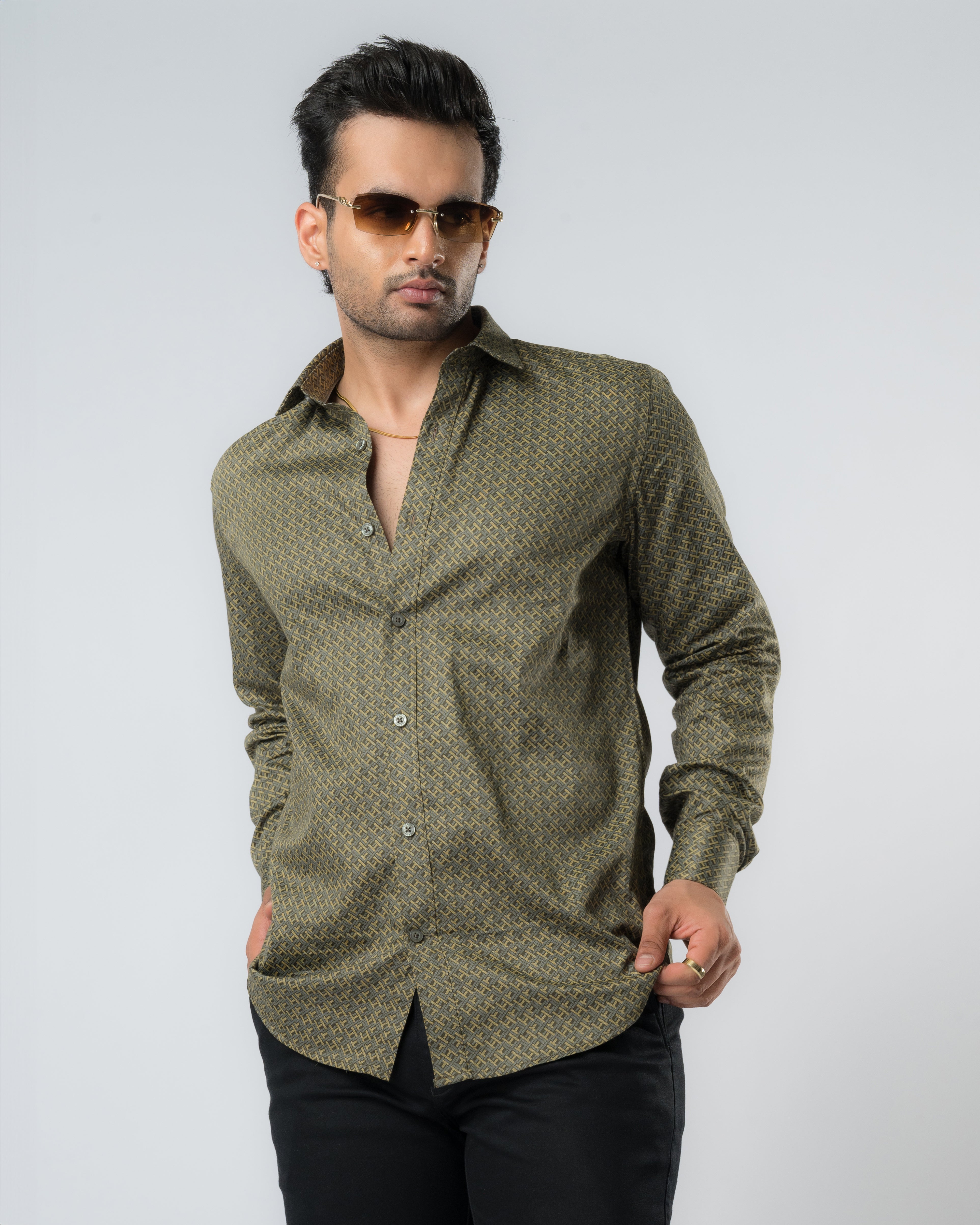 Olive Slate Green Slim Fit Shirt