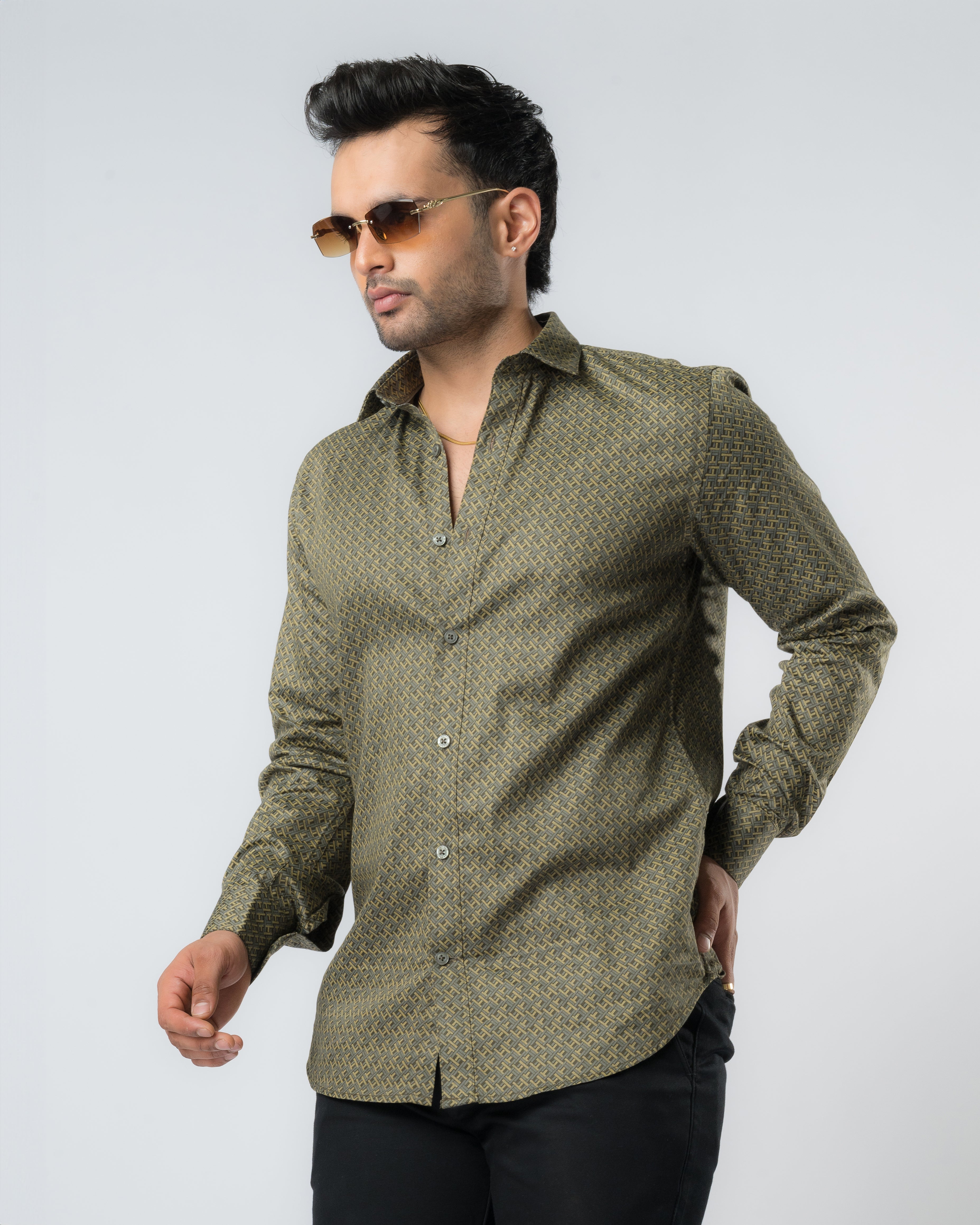 Olive Slate Green Slim Fit Shirt