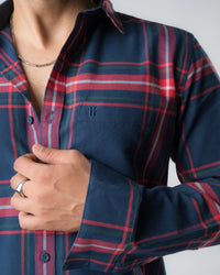 Blue Red Plaid Regular Fit Shirt