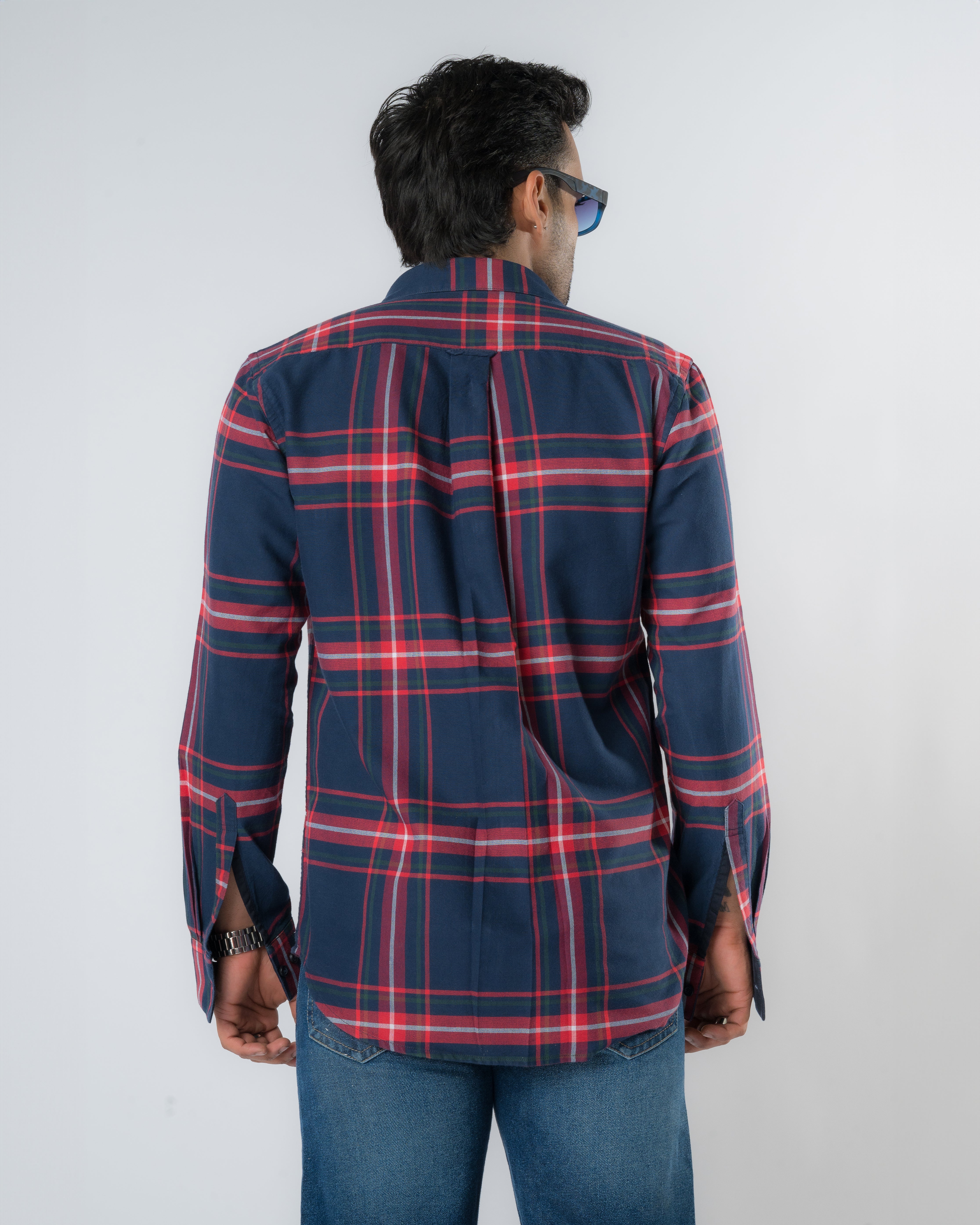 Blue Red Plaid Regular Fit Shirt