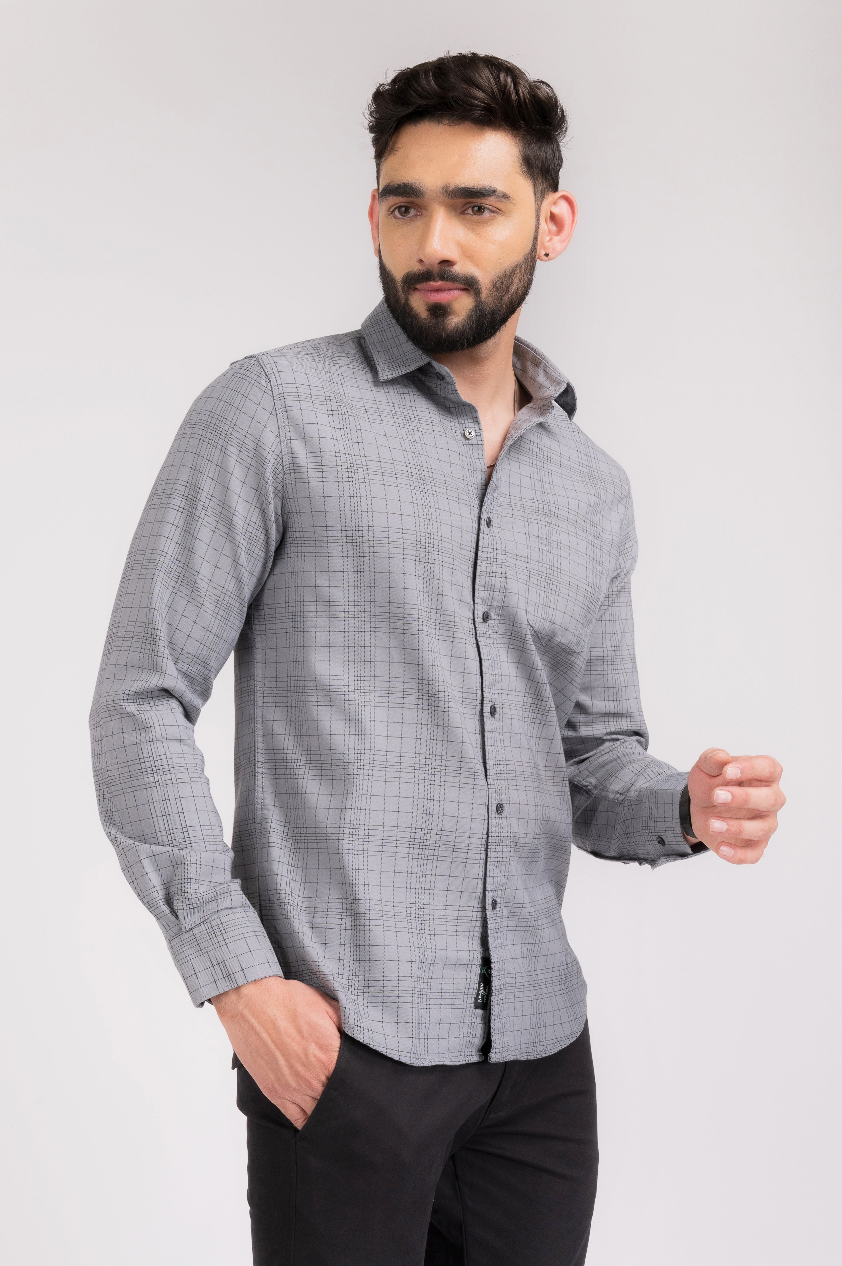 Fossil Grey Checks Slim Fit Shirt