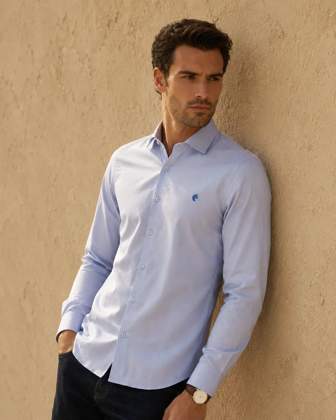 Light Blue - Solid Slim Fit Oxford Shirt