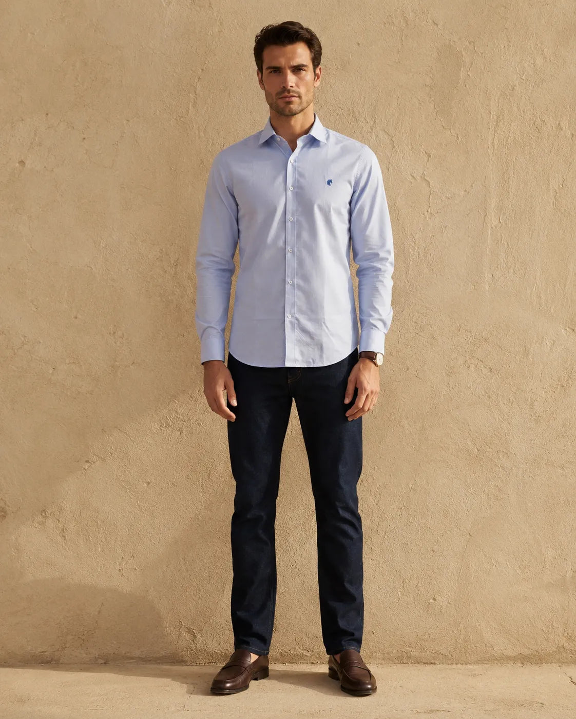 Light Blue - Solid Slim Fit Oxford Shirt