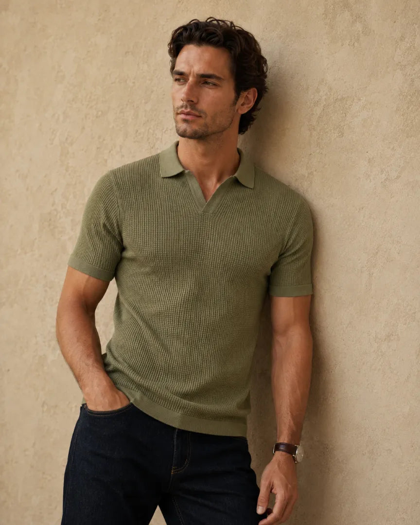 Tea Green - Men's Premium Flat Knit Polo T-Shirt