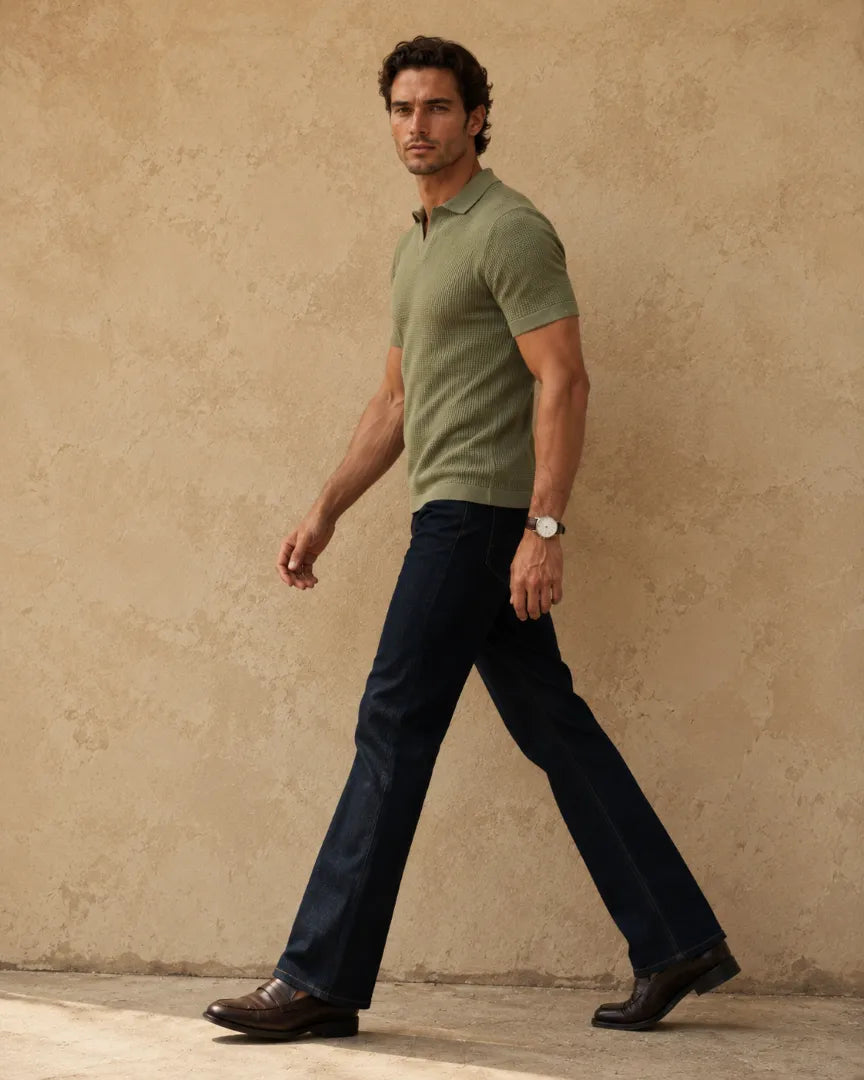 Tea Green - Men's Premium Flat Knit Polo T-Shirt