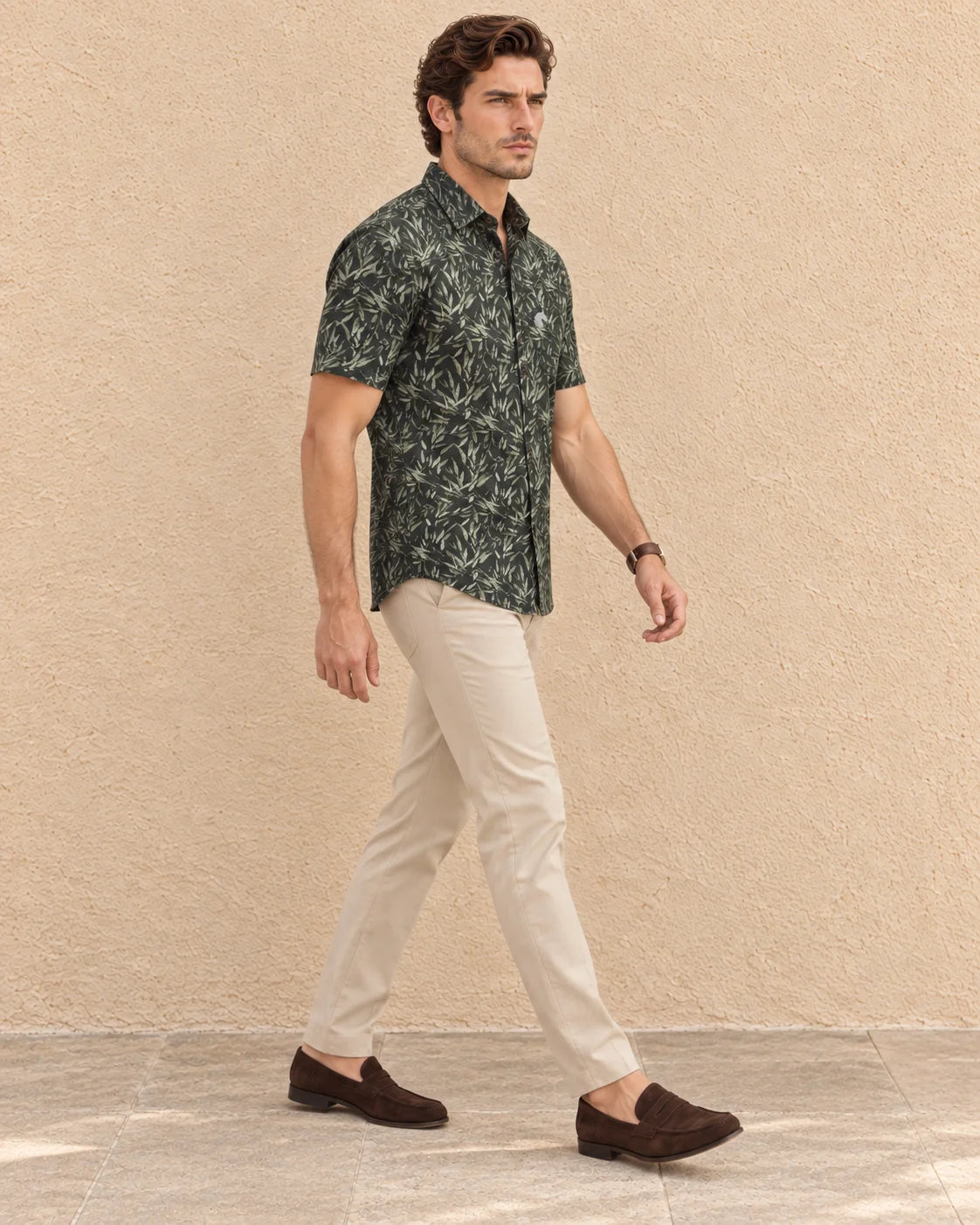 DARK GREEN-MEN'S OXFORD ALL OVER PRINTED SHIRT