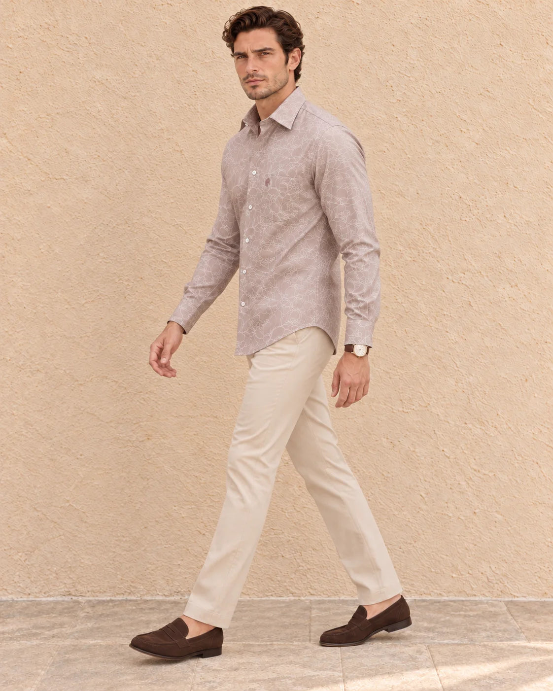 MUTED PINK - MEN'S ALL OVER PRINTED SATIN SHIRT