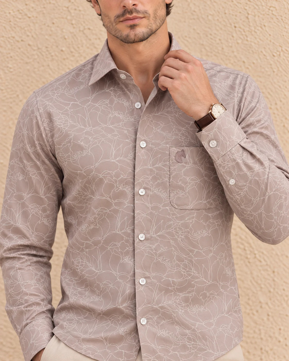 MUTED PINK - MEN'S ALL OVER PRINTED SATIN SHIRT