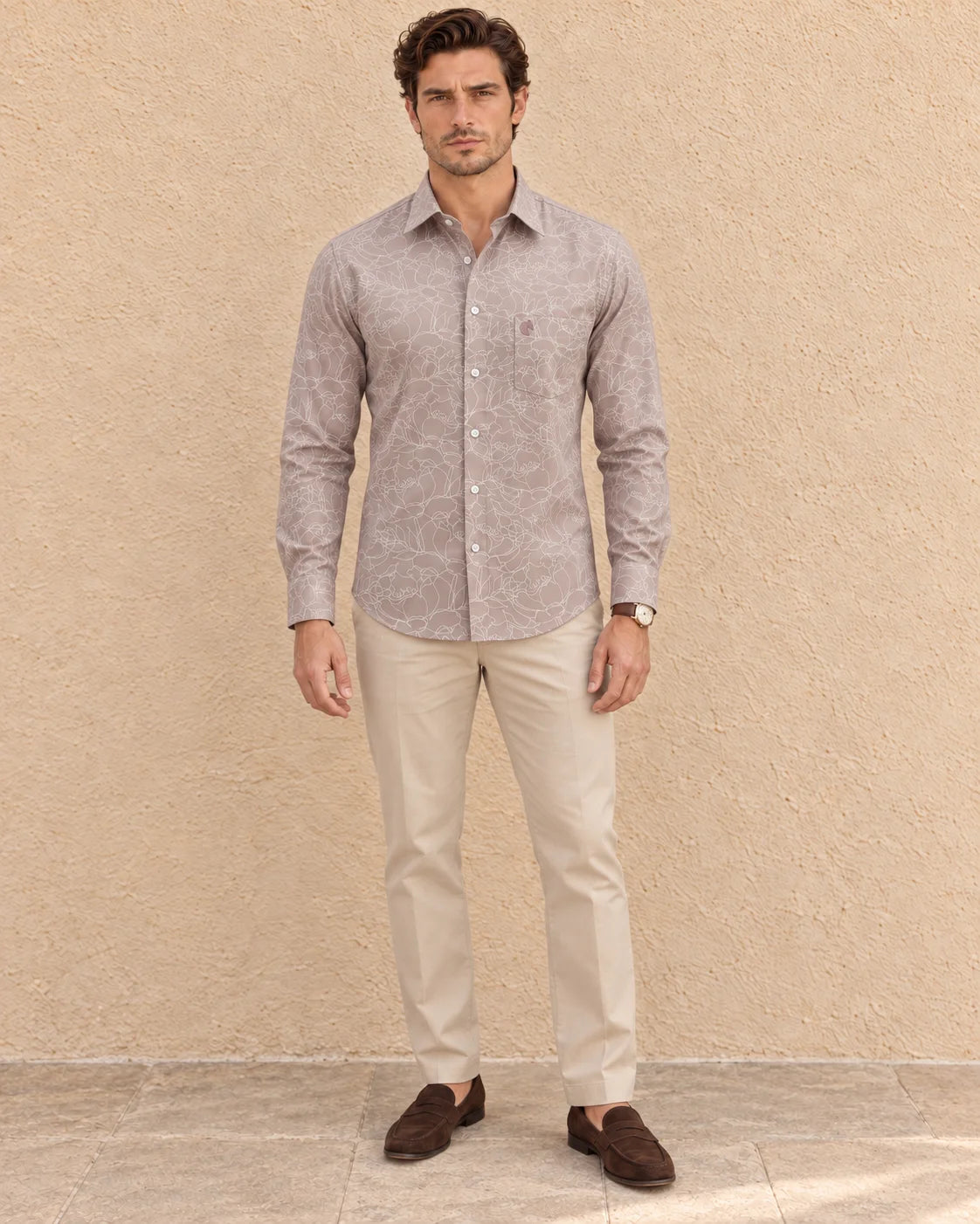 MUTED PINK - MEN'S ALL OVER PRINTED SATIN SHIRT
