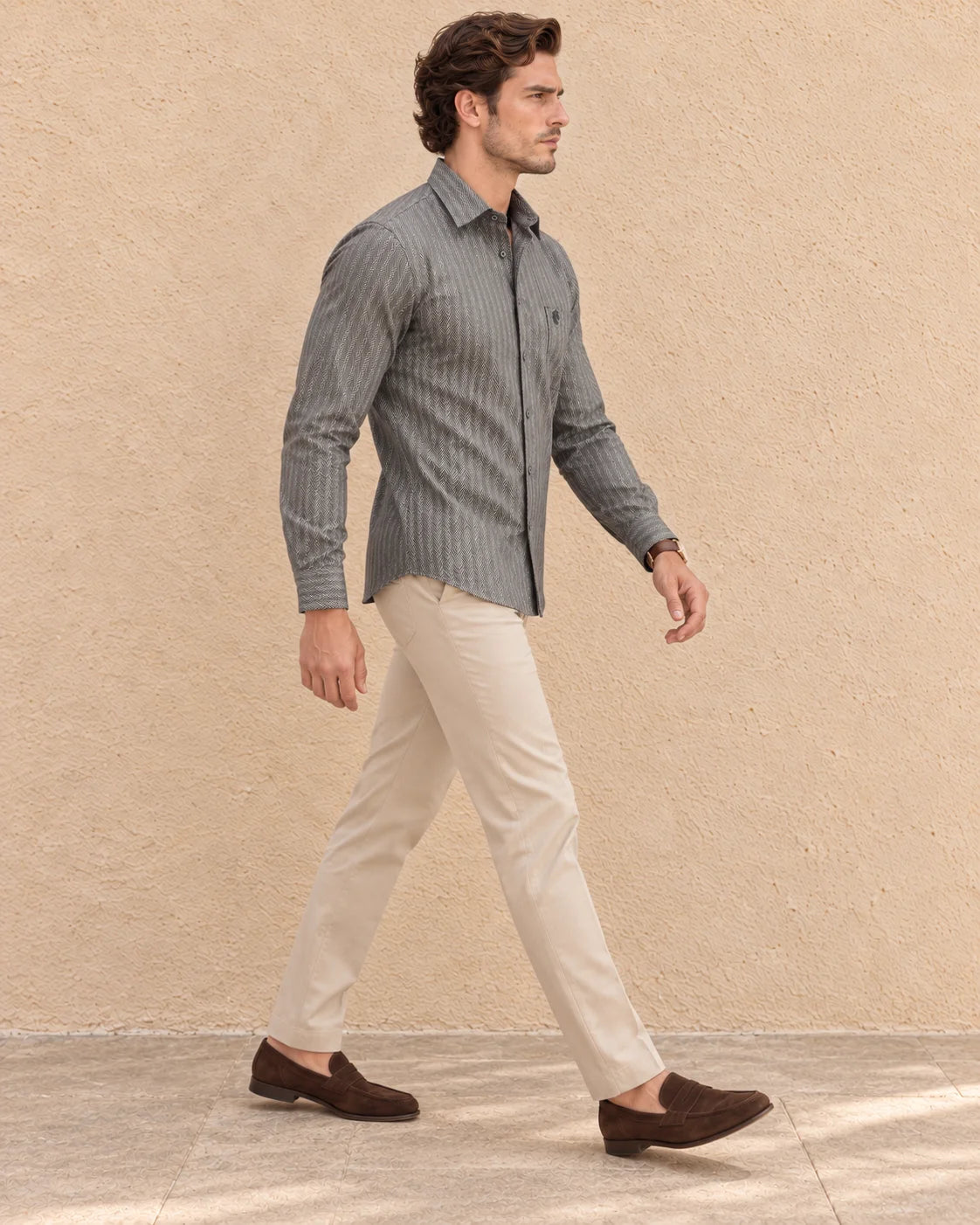 ASH GREY-MEN'S ALL OVER PRINTED SATIN SHIRT