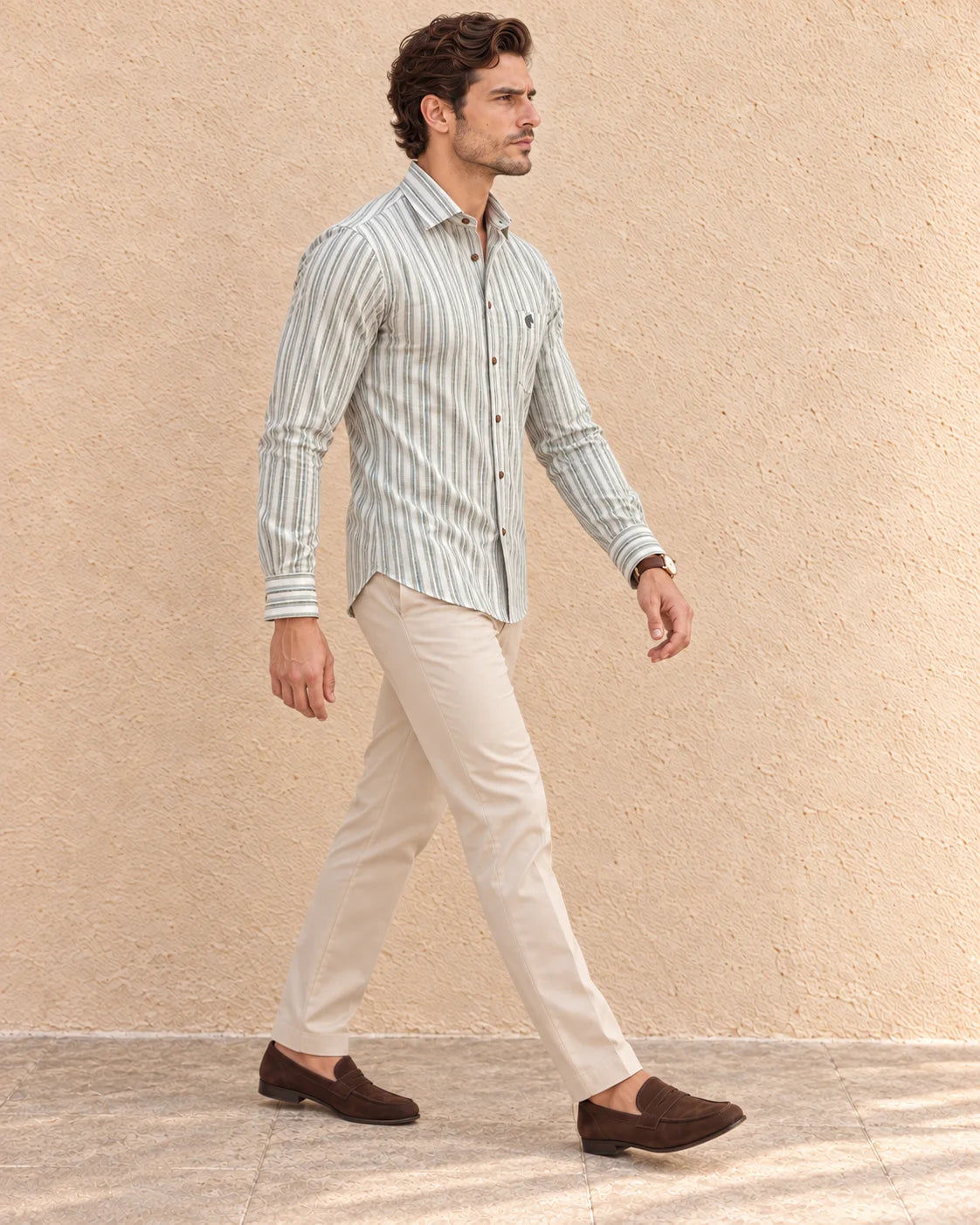 GREEN-MEN'S SLUB COTTON LINING SHIRT