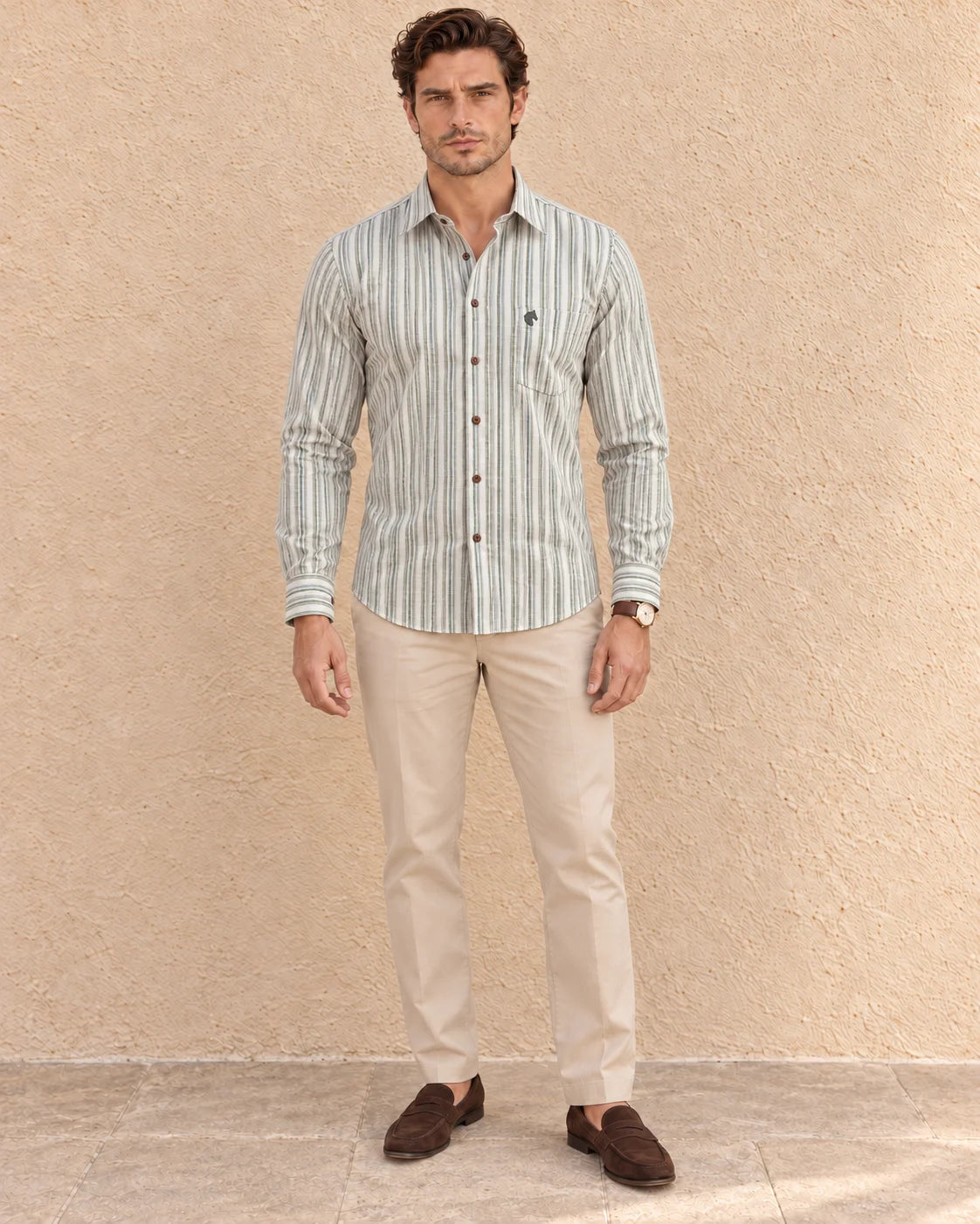 GREEN-MEN'S SLUB COTTON LINING SHIRT