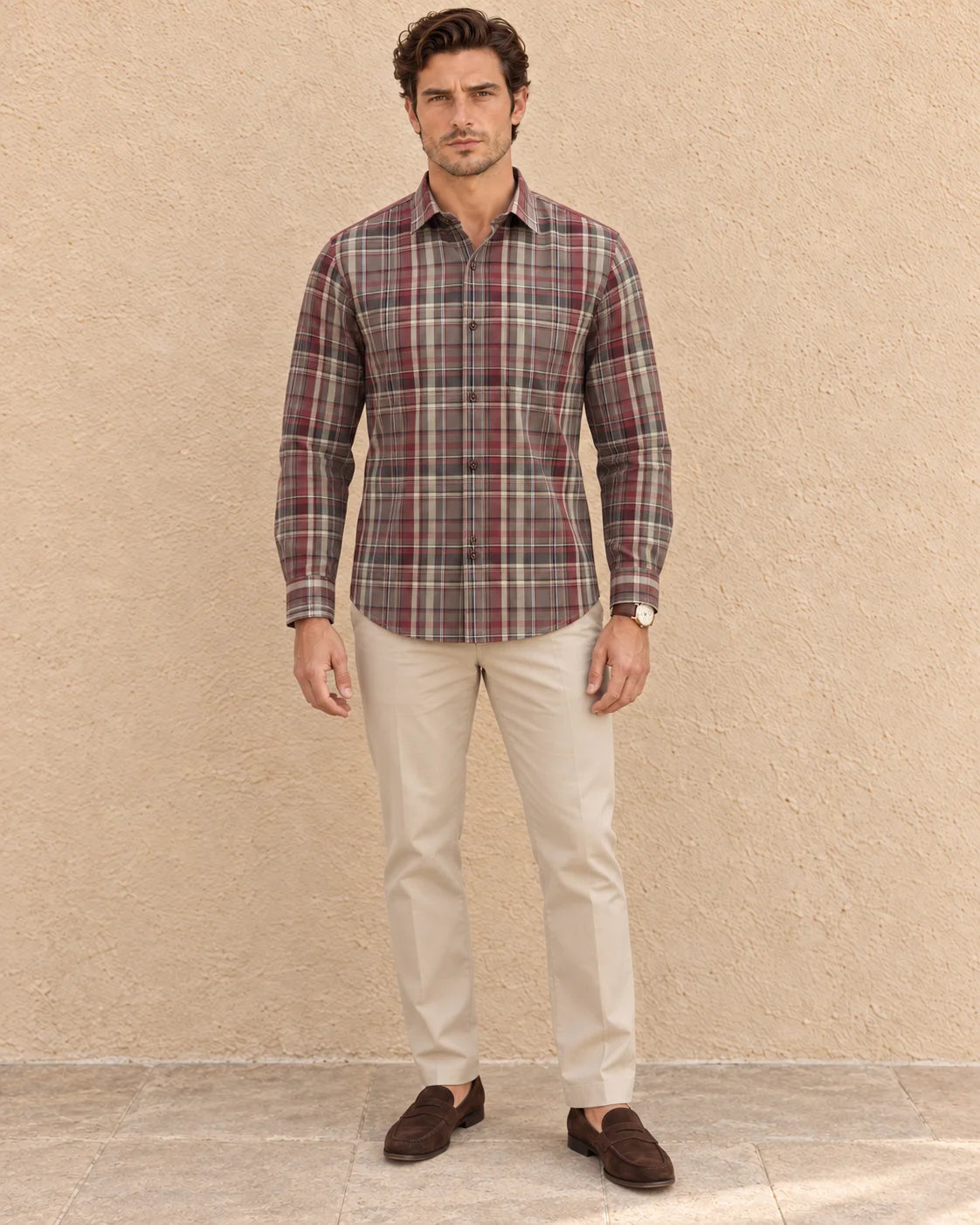 RED-PREMIUM OXFORD CHECKS SLIM FIT SHIRT