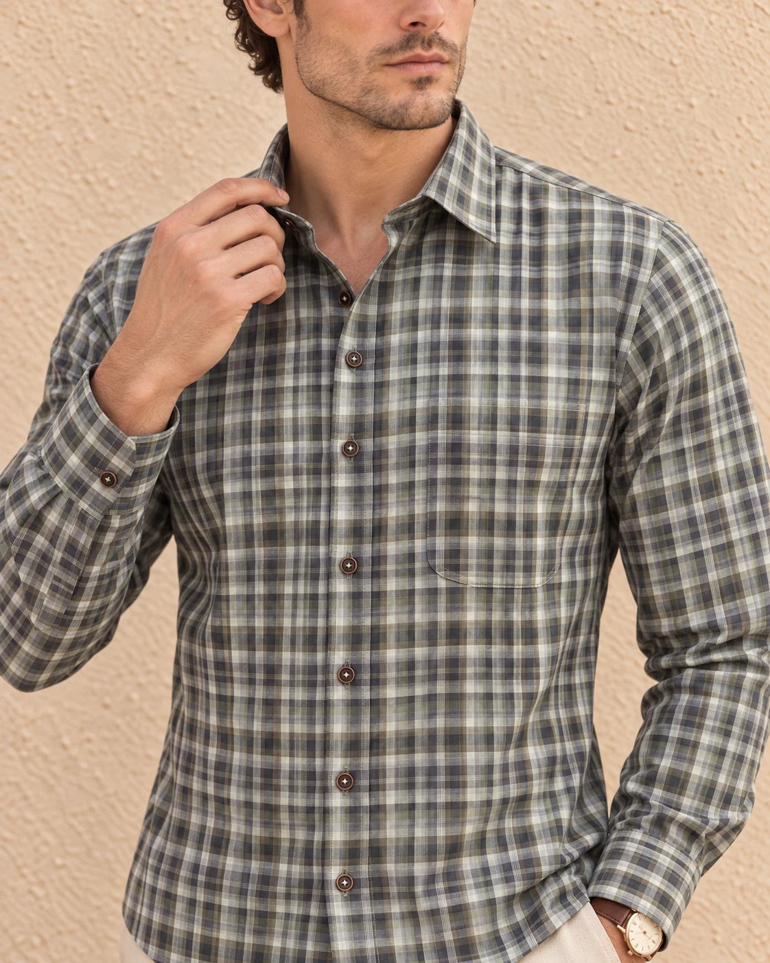 GREY-PREMIUM GIZA COTTON CHECKS SHIRT