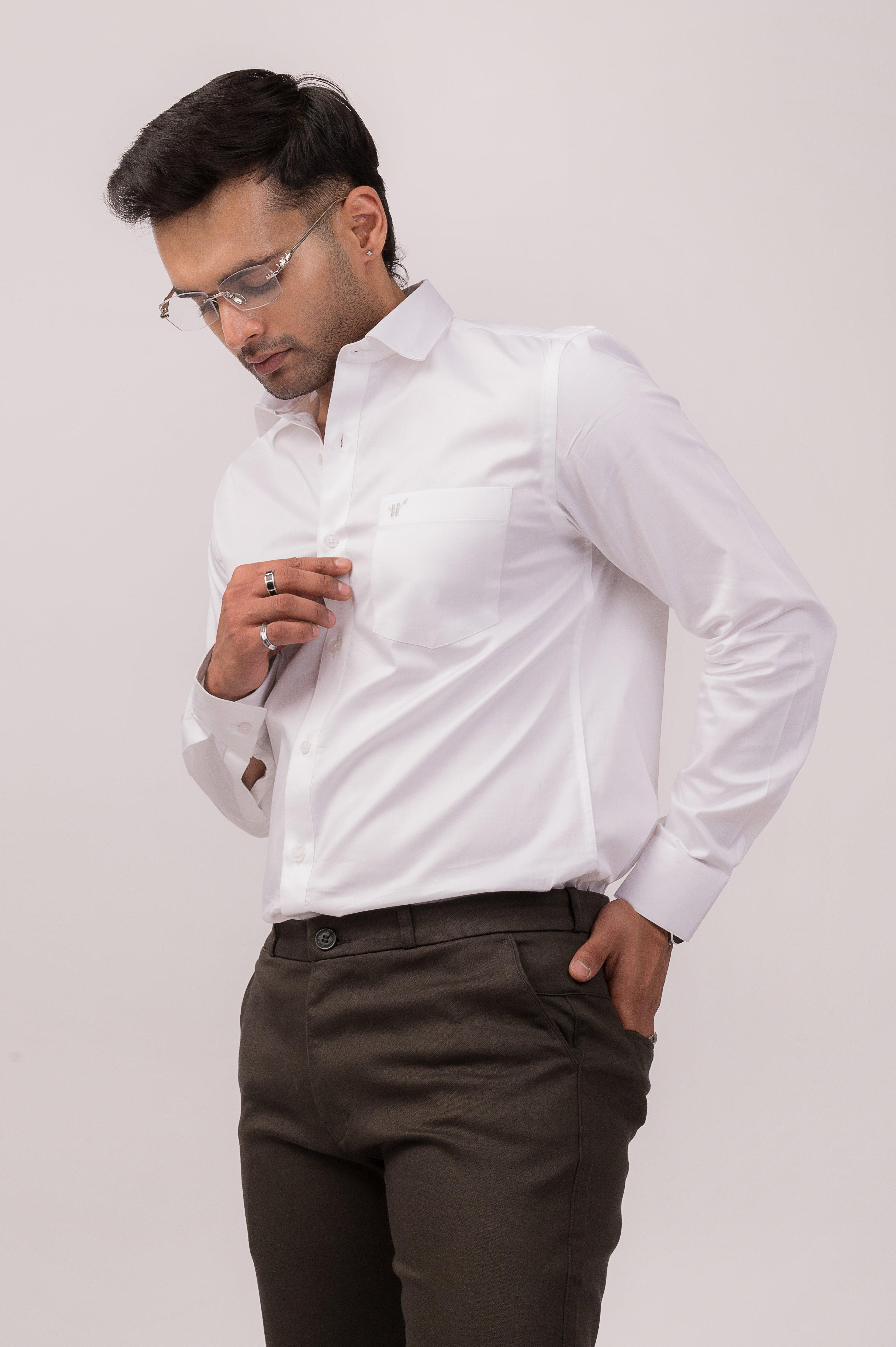 White Satin Slim Fit Shirt