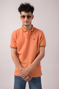 Orange Self Checks  Polo T-Shirt