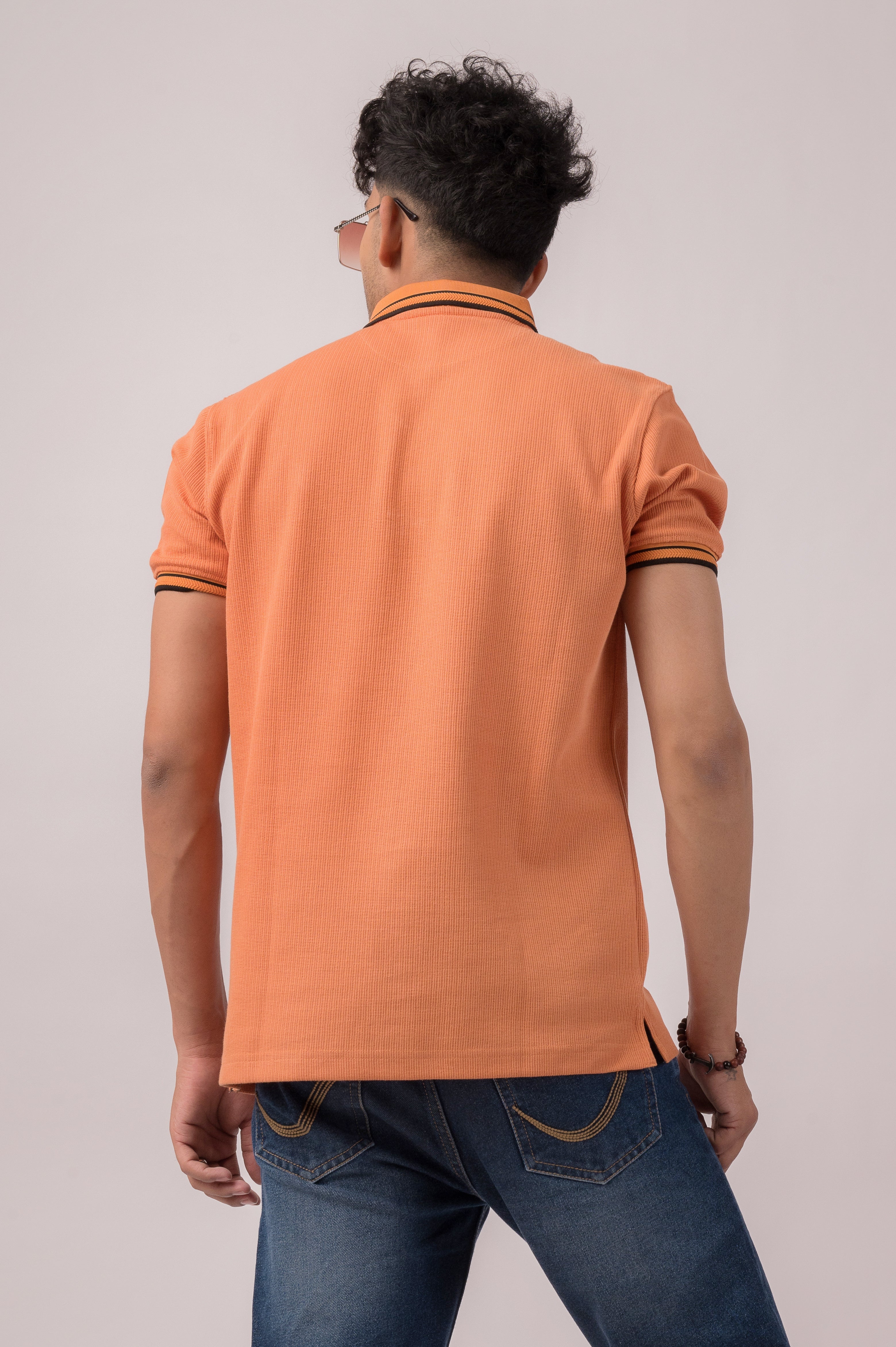 Orange Self Checks  Polo T-Shirt